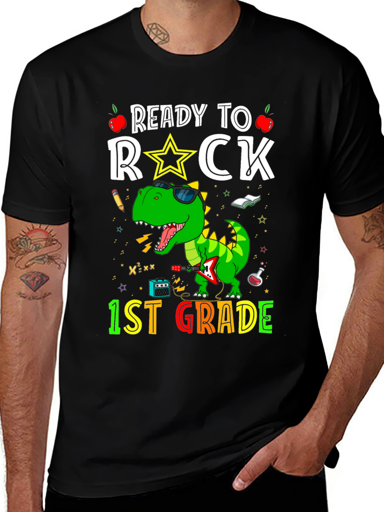 Ready to Rock 1st Grade T-Shirt Dinosaur Graphic Tee