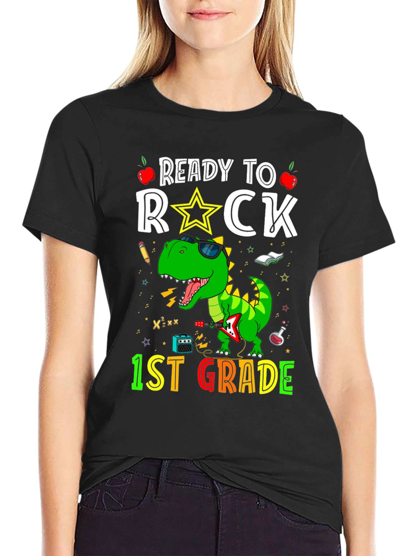Ready to Rock 1st Grade T-Shirt Dinosaur Graphic Tee