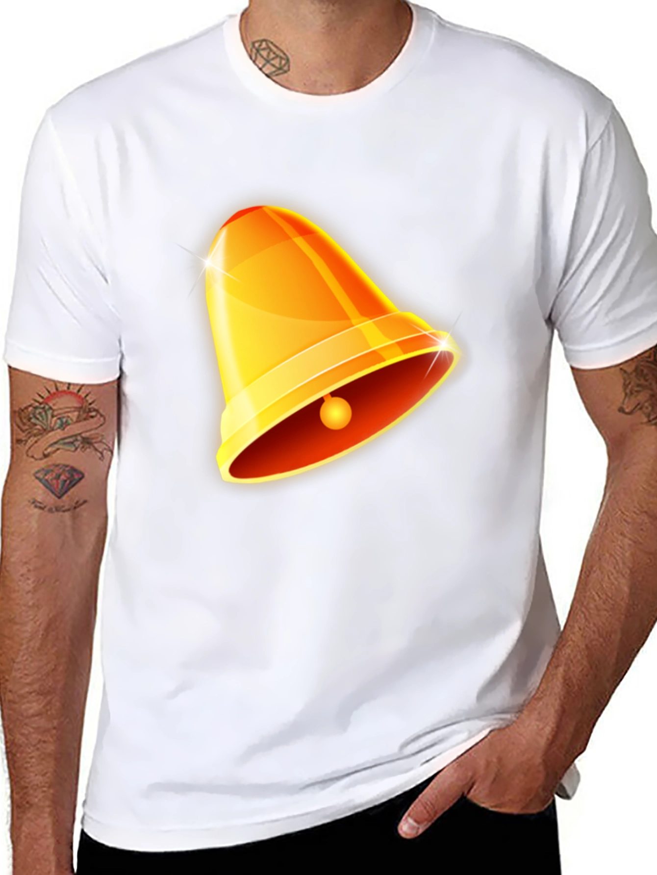 Golden Bell Graphic Tee - Black Cotton Casual Shirt