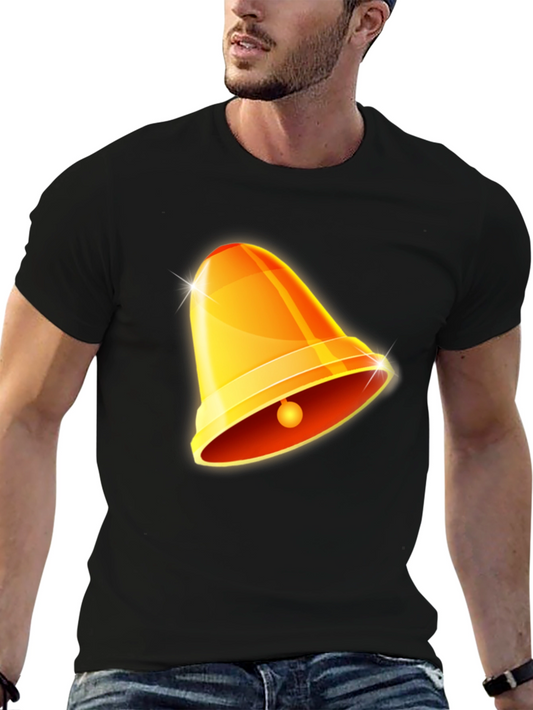 Golden Bell Graphic Tee - Black Cotton Casual Shirt