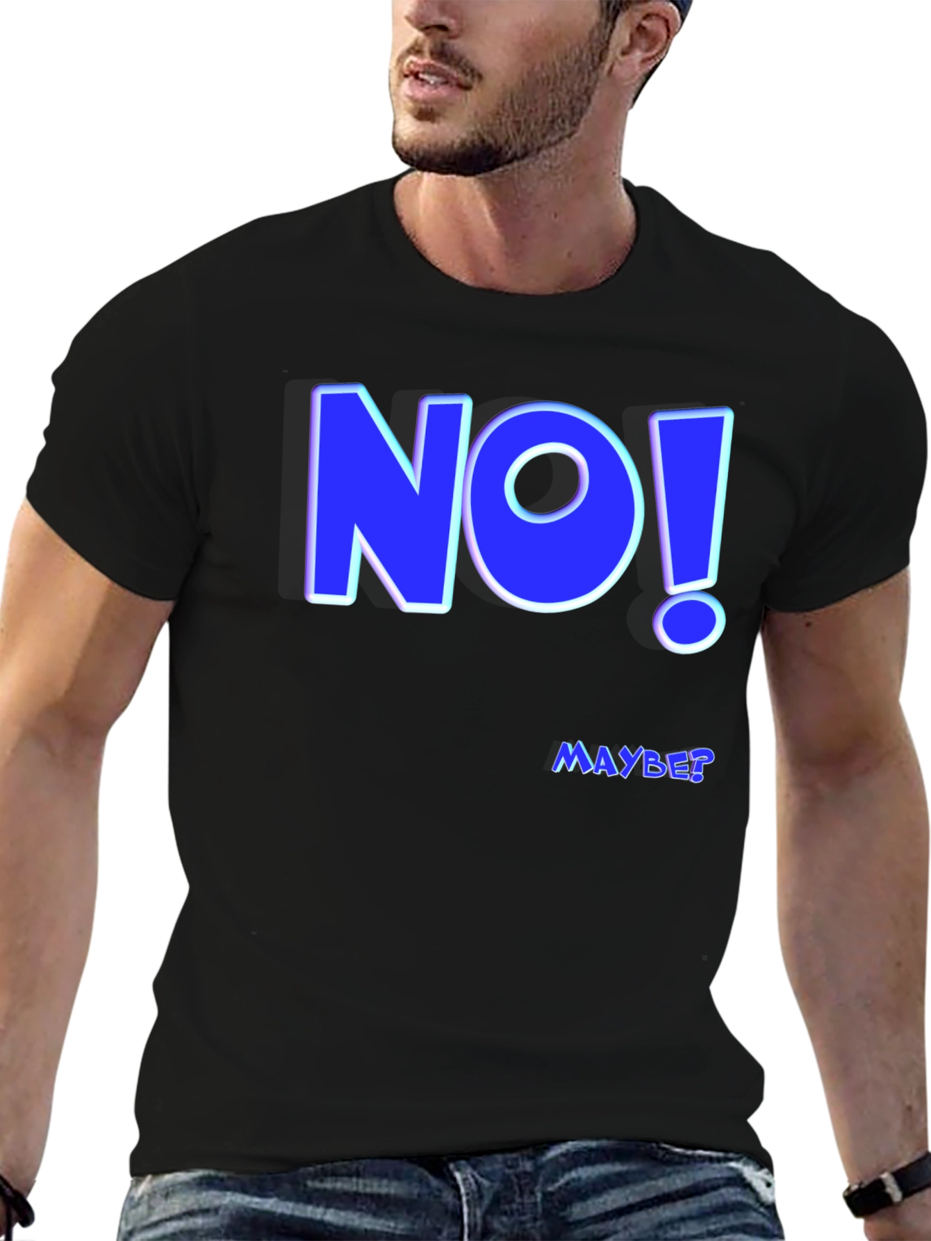 Funny NO! MAYBE? Graphic Tee - Mens Black T-Shirt