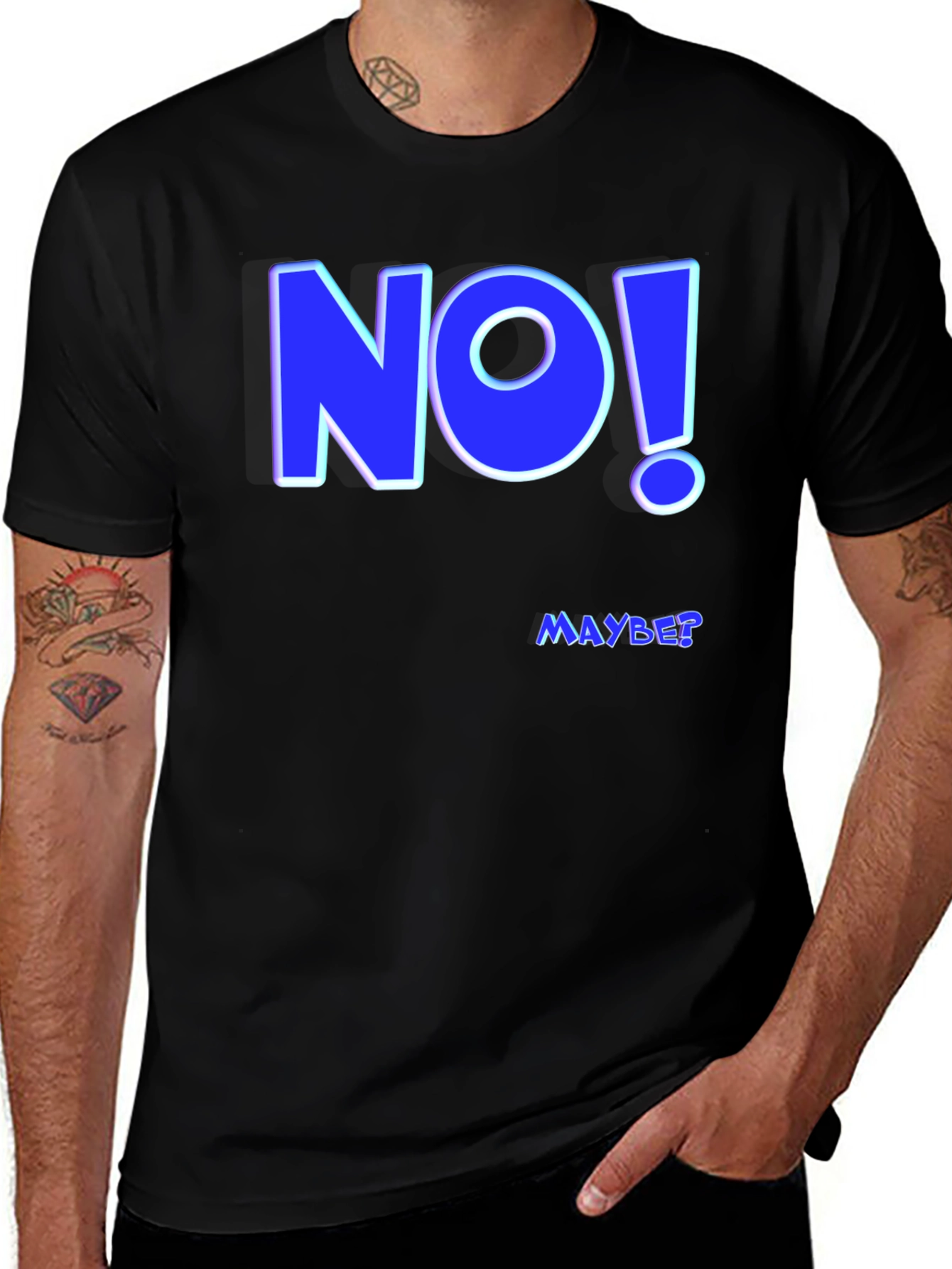 Funny NO! MAYBE? Graphic Tee - Mens Black T-Shirt