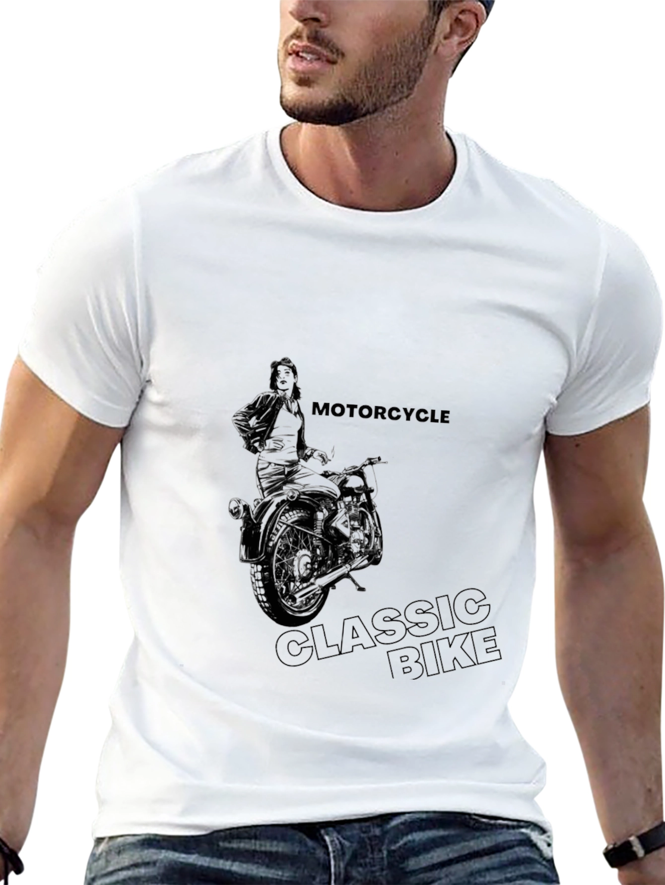 Motorcycle Classic Bike Graphic Tee - Black