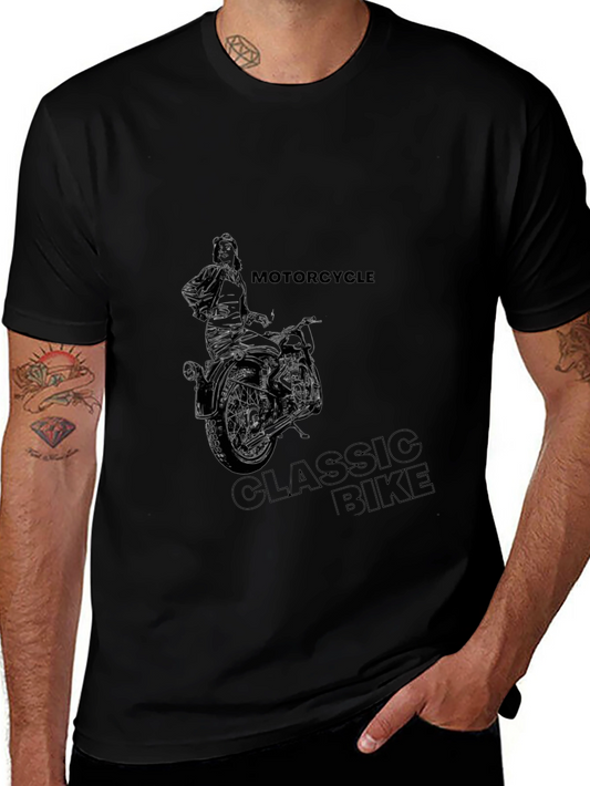 Motorcycle Classic Bike Graphic Tee - Black