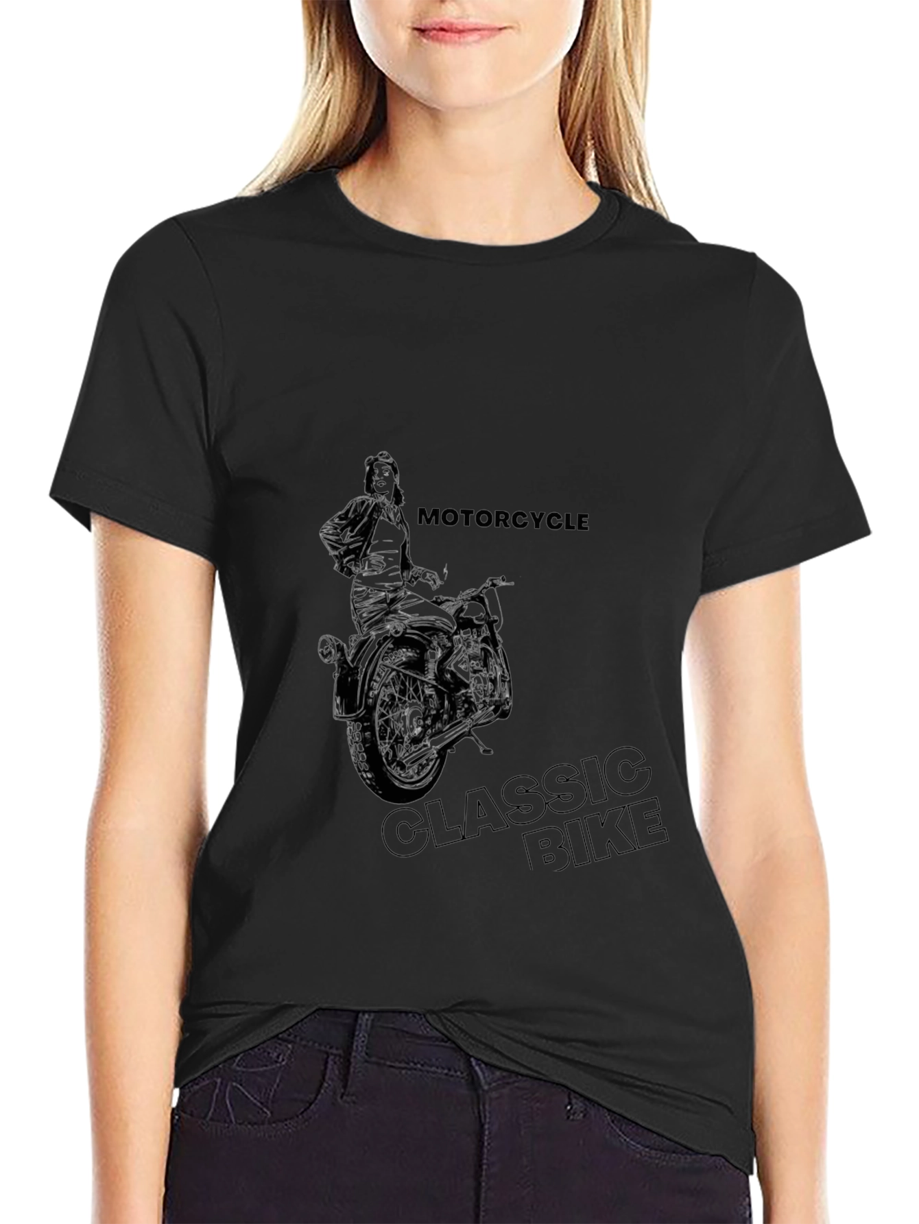 Motorcycle Classic Bike Graphic Tee - Black