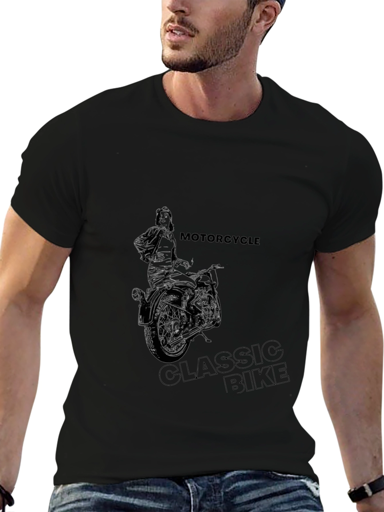 Motorcycle Classic Bike Graphic Tee - Black