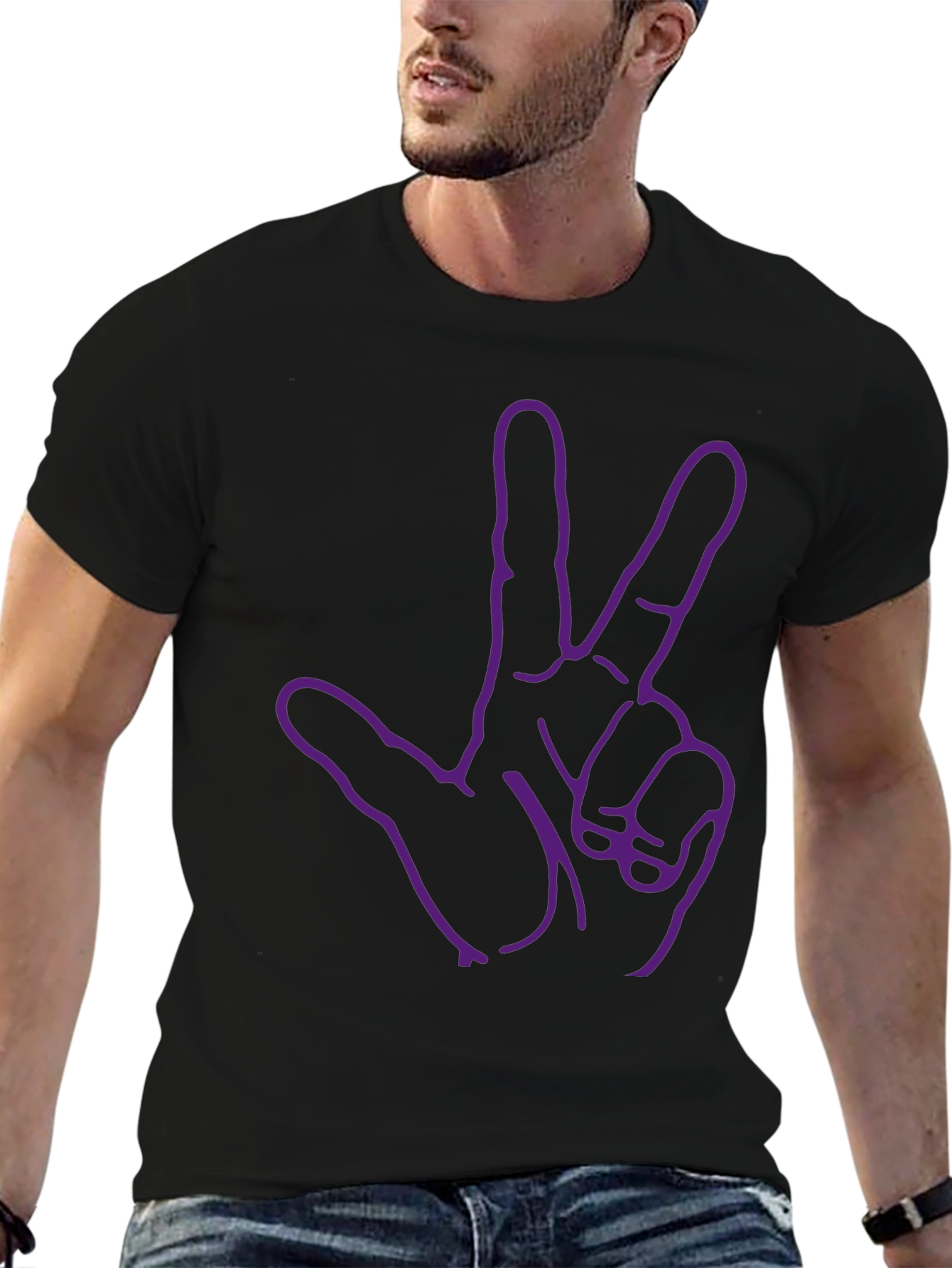 Purple Three Finger Hand Black T-Shirt