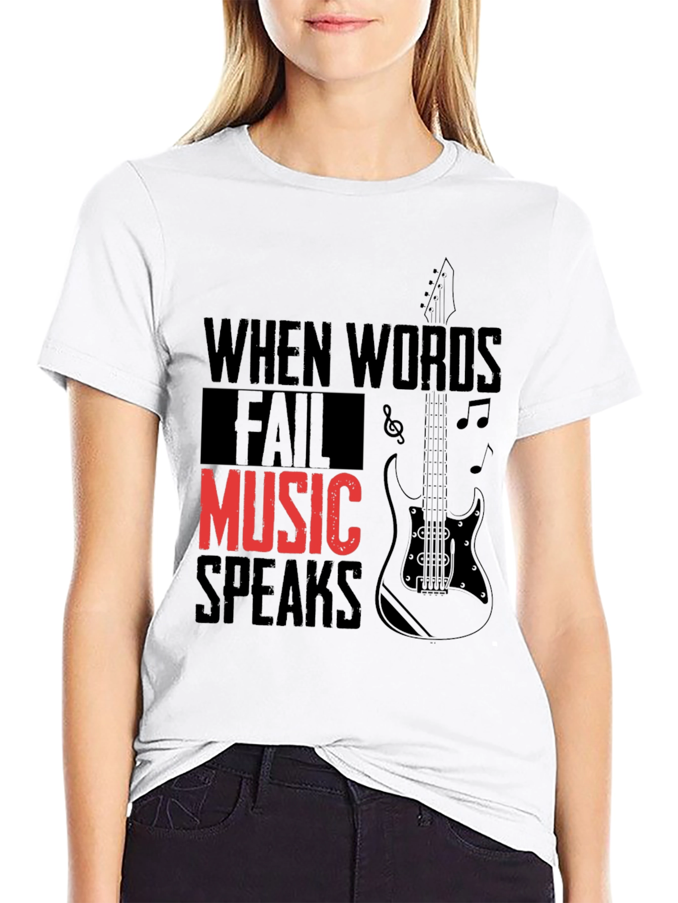 Music Speaks Graphic Tee - Black Cotton T-Shirt