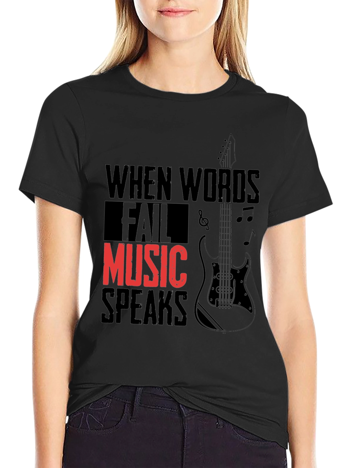 Music Speaks Graphic Tee - Black Cotton T-Shirt