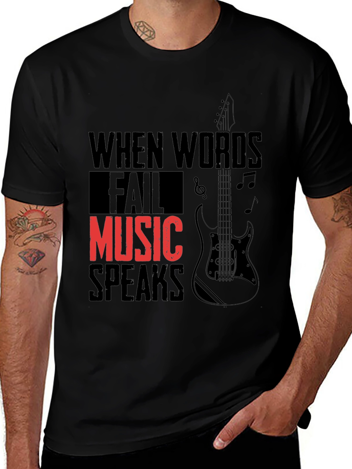 Music Speaks Graphic Tee - Black Cotton T-Shirt