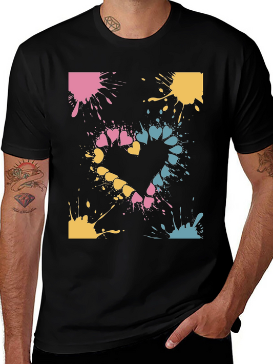 Heart Splash Graphic Tee - Casual Black T-Shirt