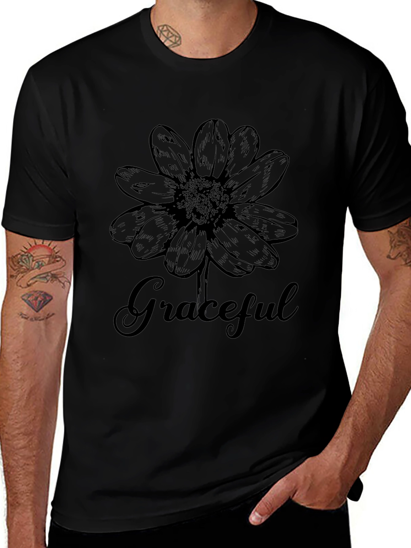 Graceful Floral Graphic T-Shirt - Black