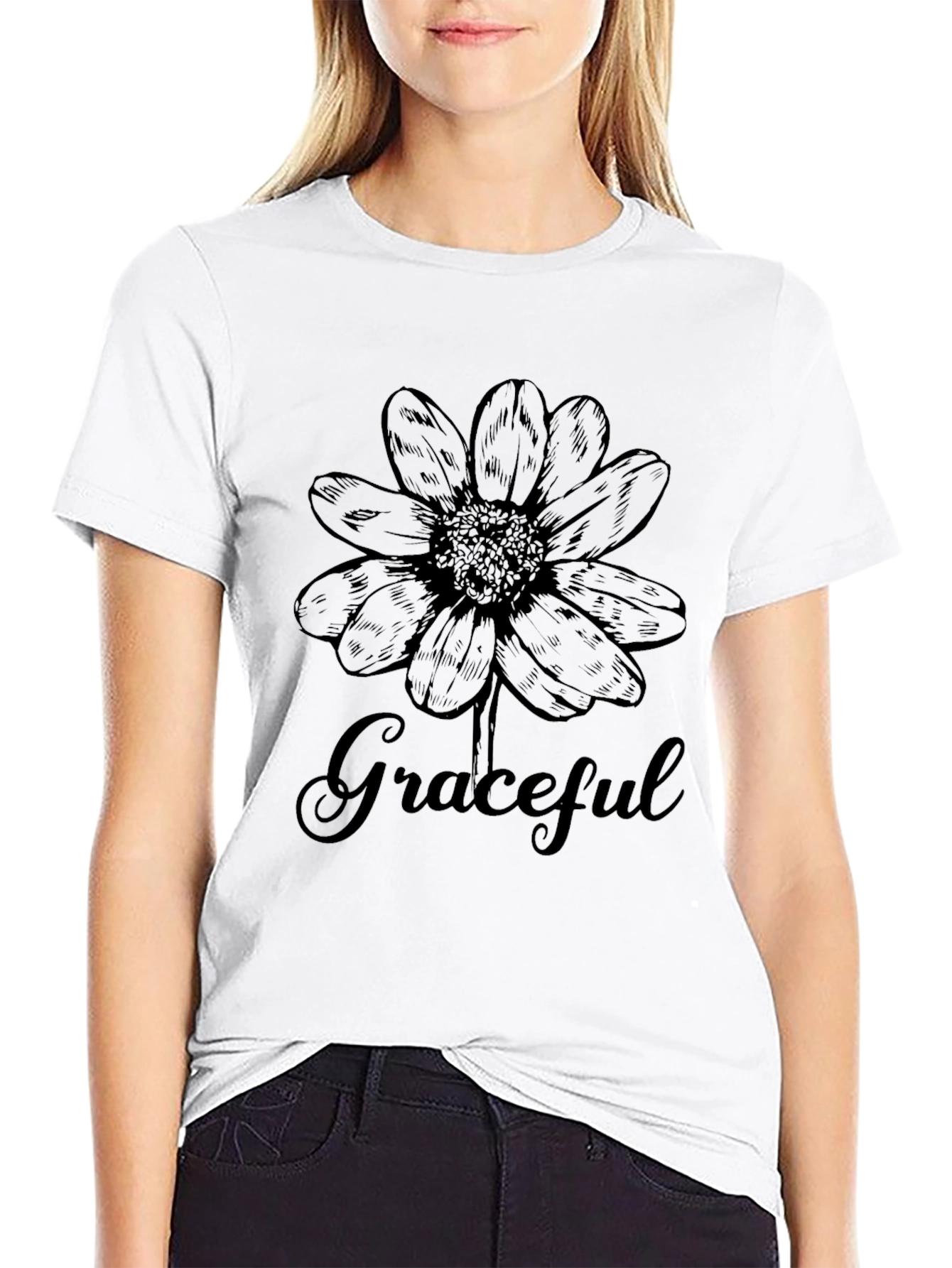 Graceful Floral Graphic T-Shirt - Black