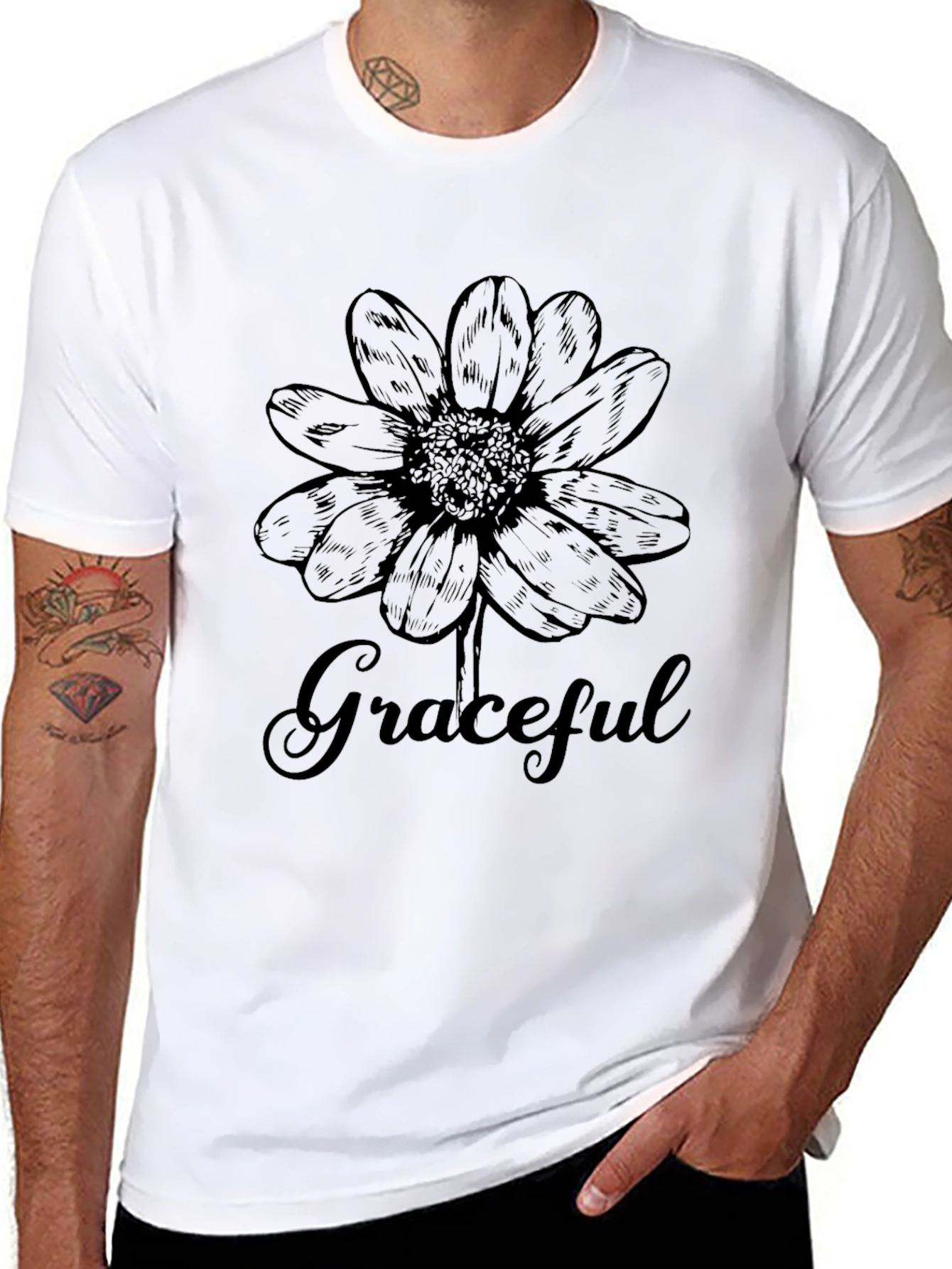 Graceful Floral Graphic T-Shirt - Black