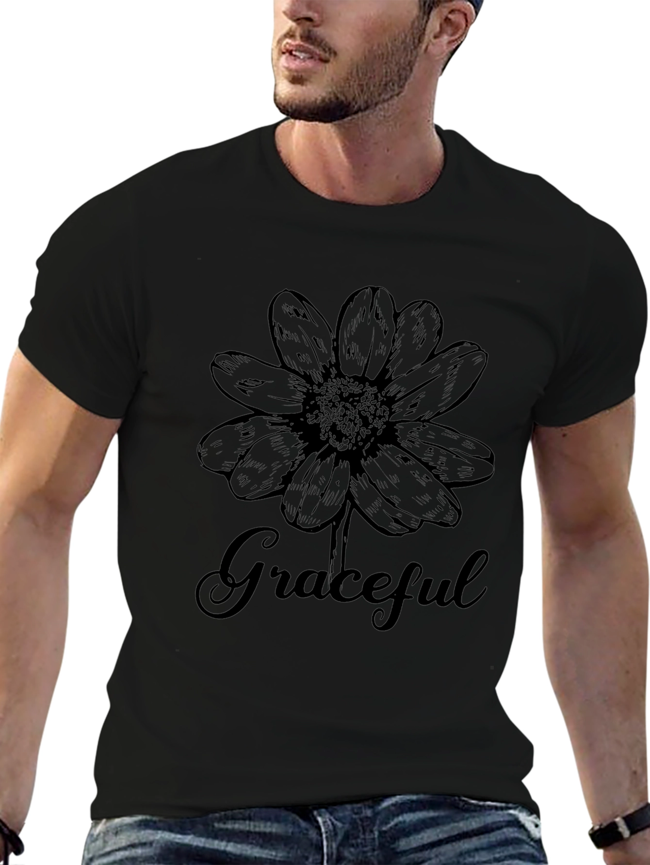 Graceful Floral Graphic T-Shirt - Black