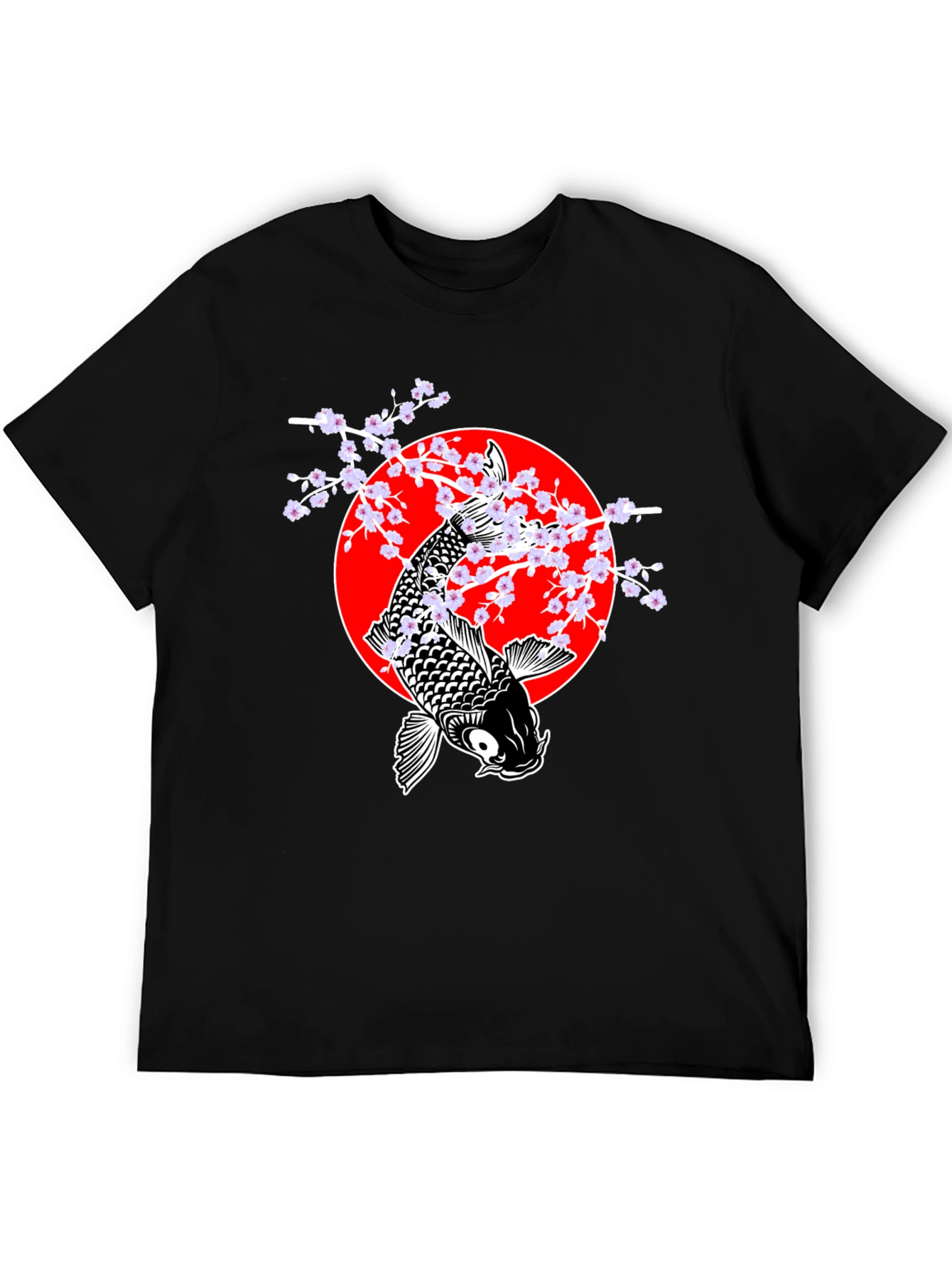Koi Fish Cherry Blossom Graphic Tee - Black