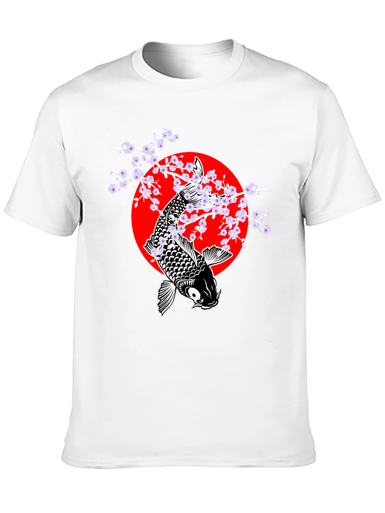 Koi Fish Cherry Blossom Graphic Tee - Black
