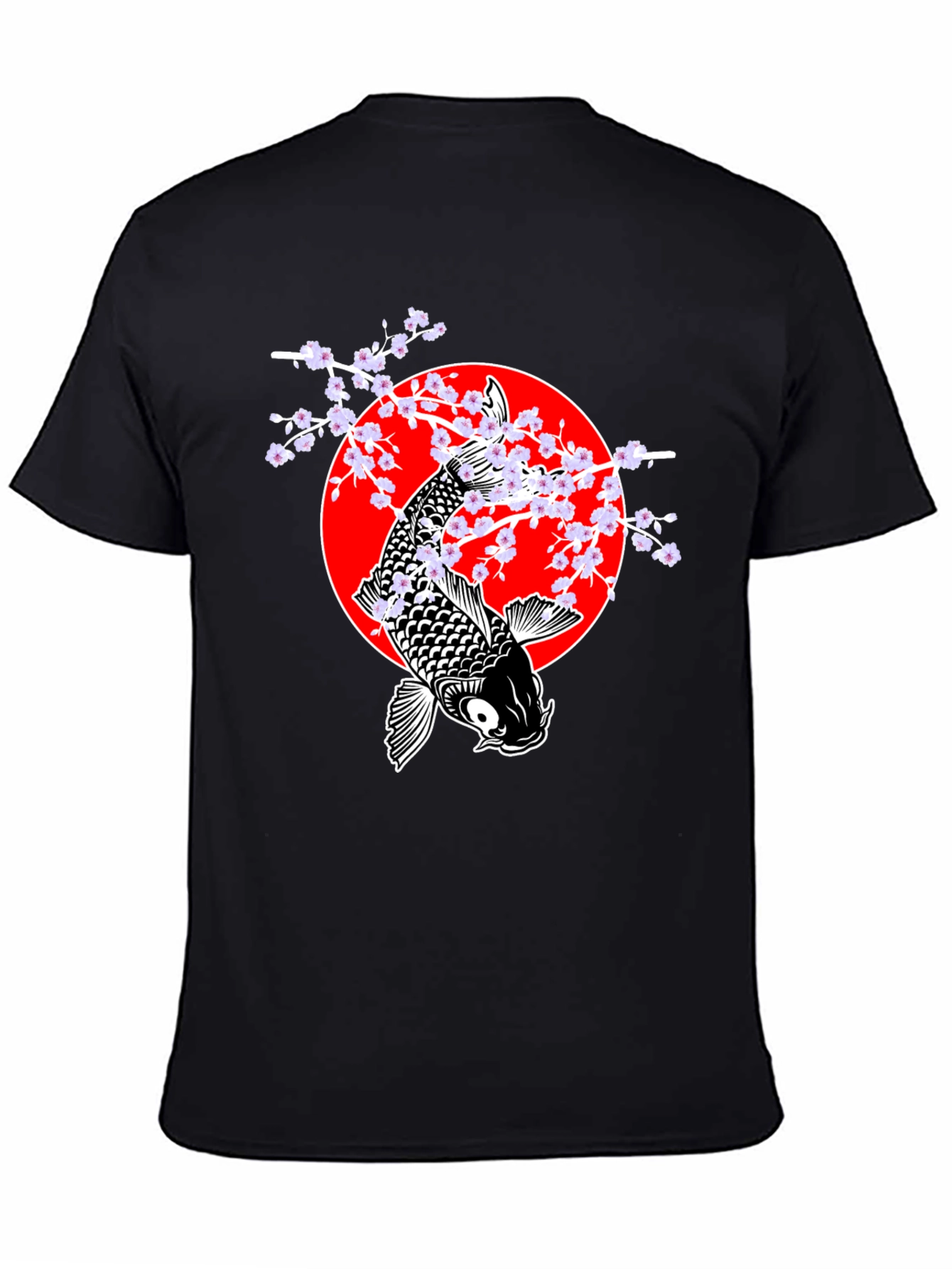 Koi Fish Cherry Blossom Graphic Tee - Black