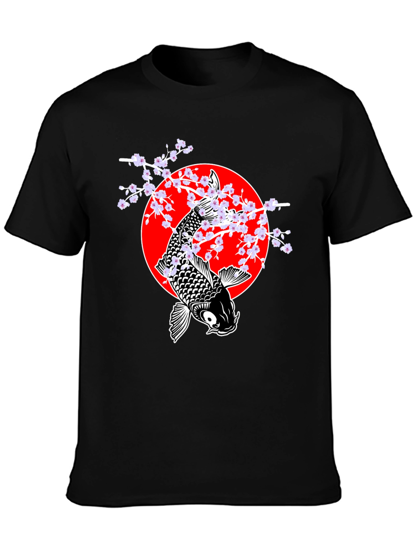 Koi Fish Cherry Blossom Graphic Tee - Black