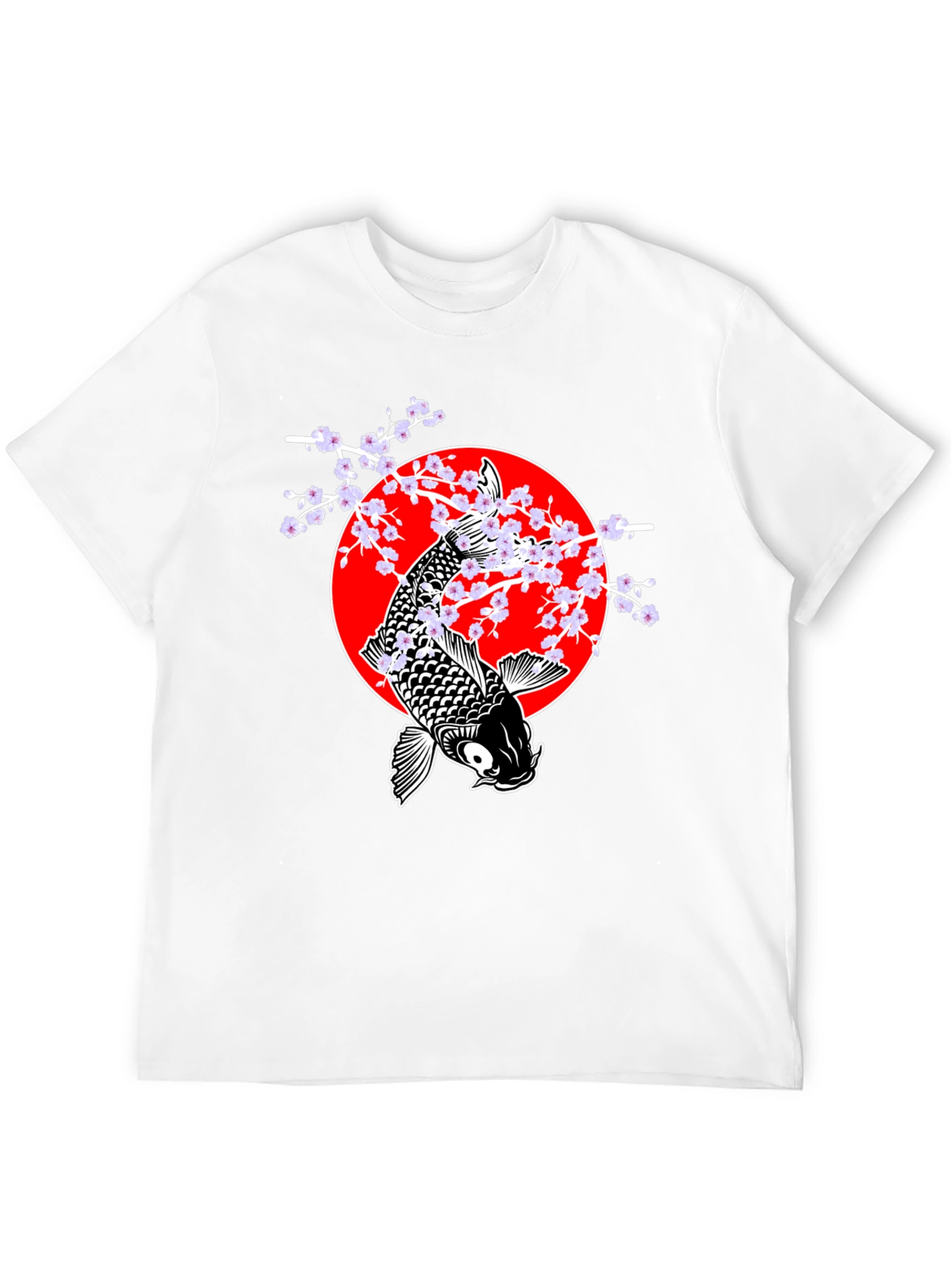 Koi Fish Cherry Blossom Graphic Tee - Black