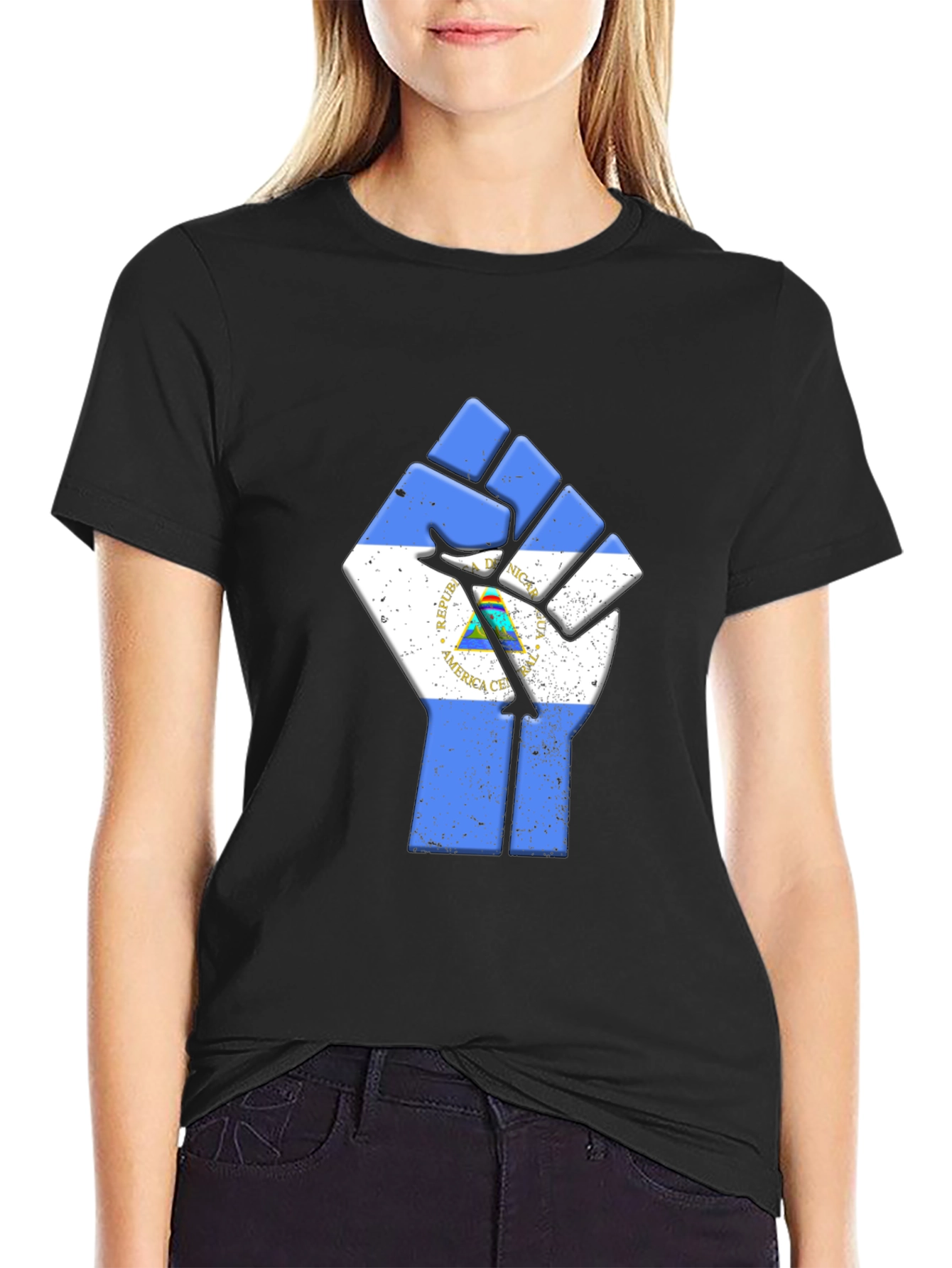 Nicaragua Flag Fist T-Shirt - Black Pride Tee