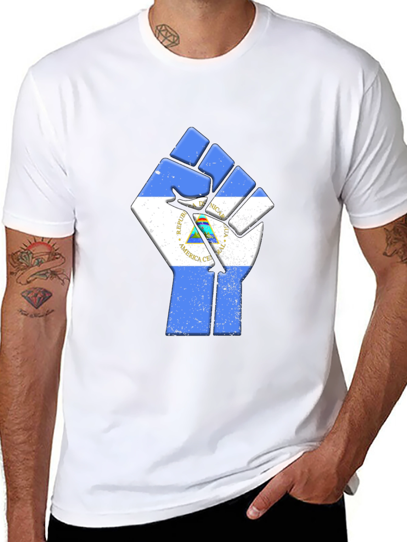 Nicaragua Flag Fist T-Shirt - Black Pride Tee