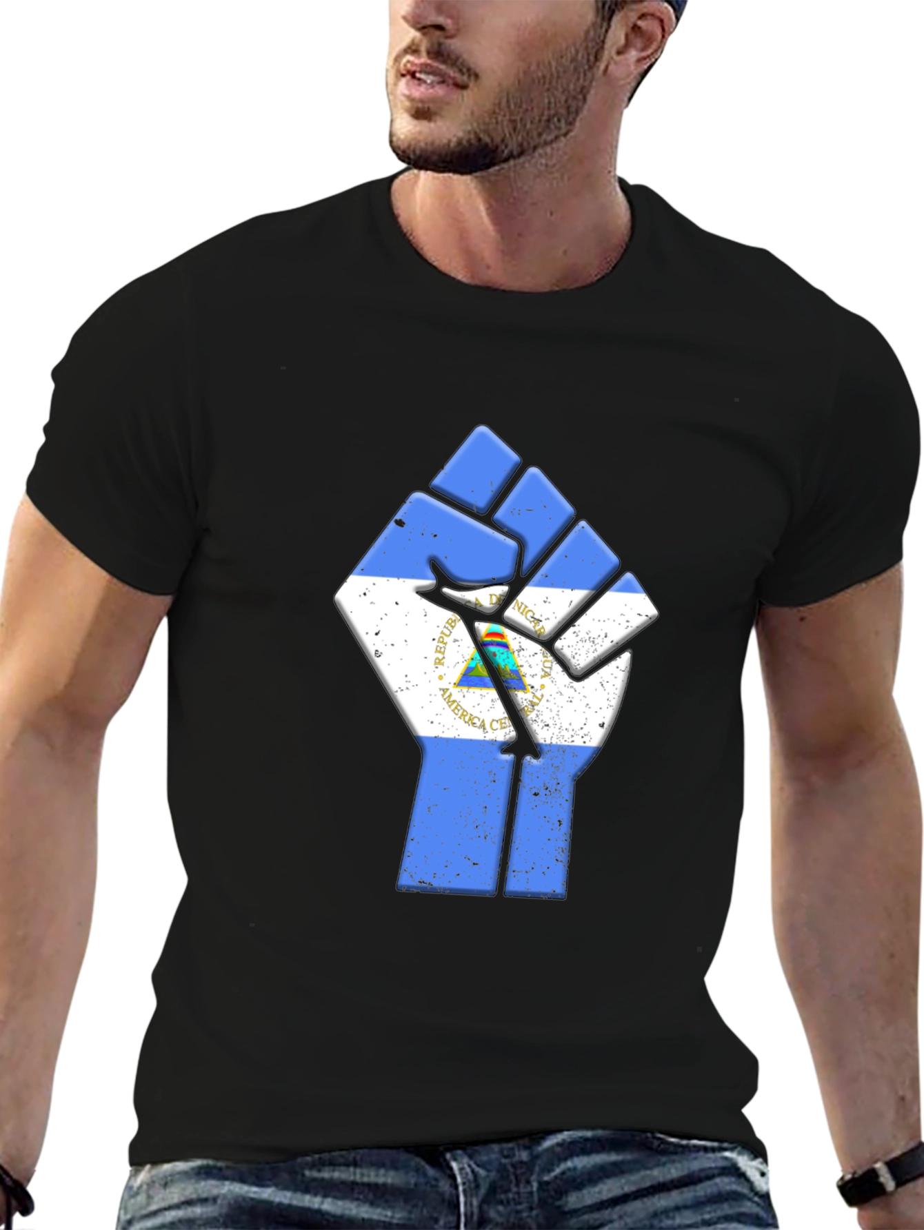 Nicaragua Flag Fist T-Shirt - Black Pride Tee
