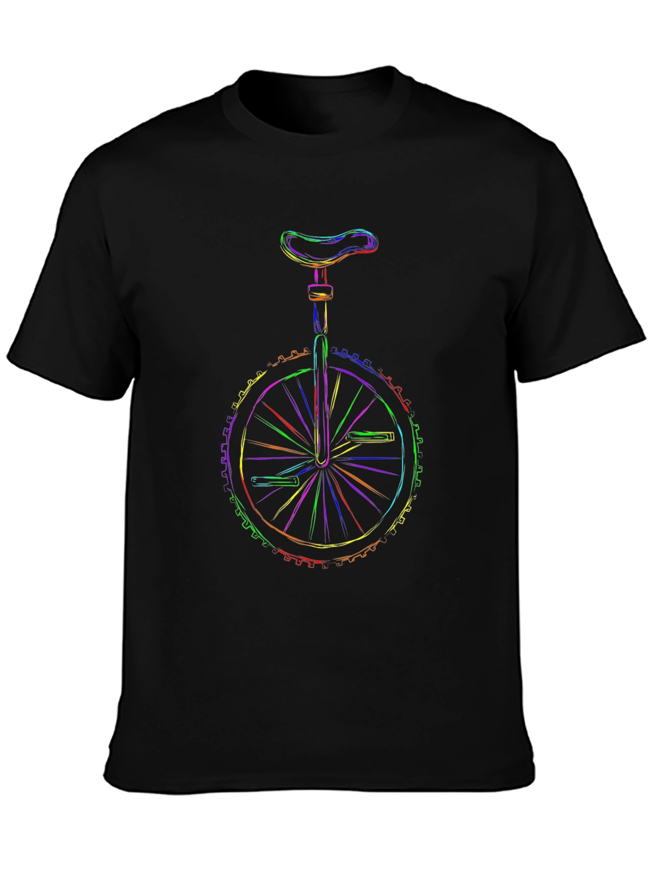 Rainbow Unicycle Graphic Print Black T-Shirt