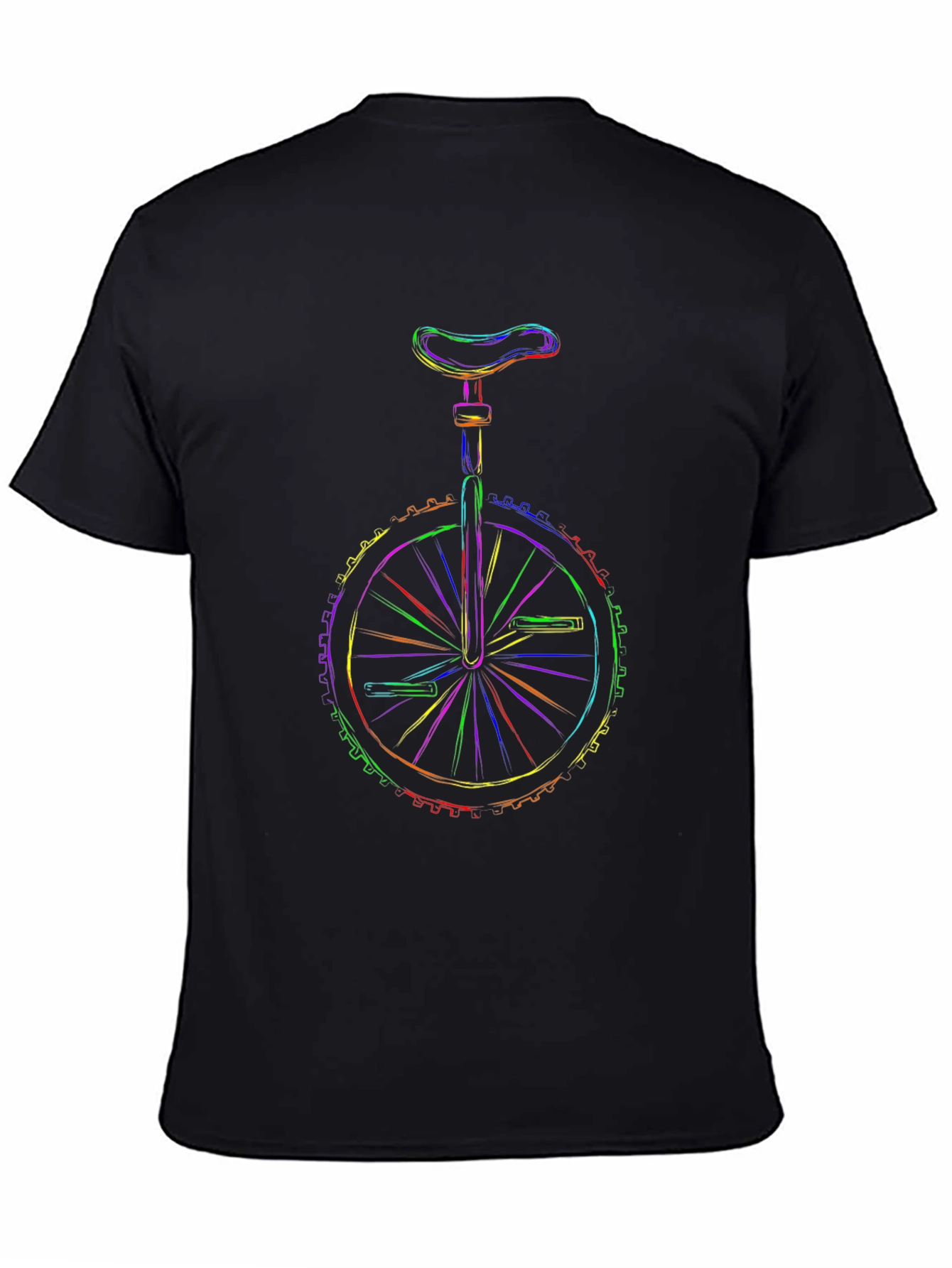 Rainbow Unicycle Graphic Print Black T-Shirt