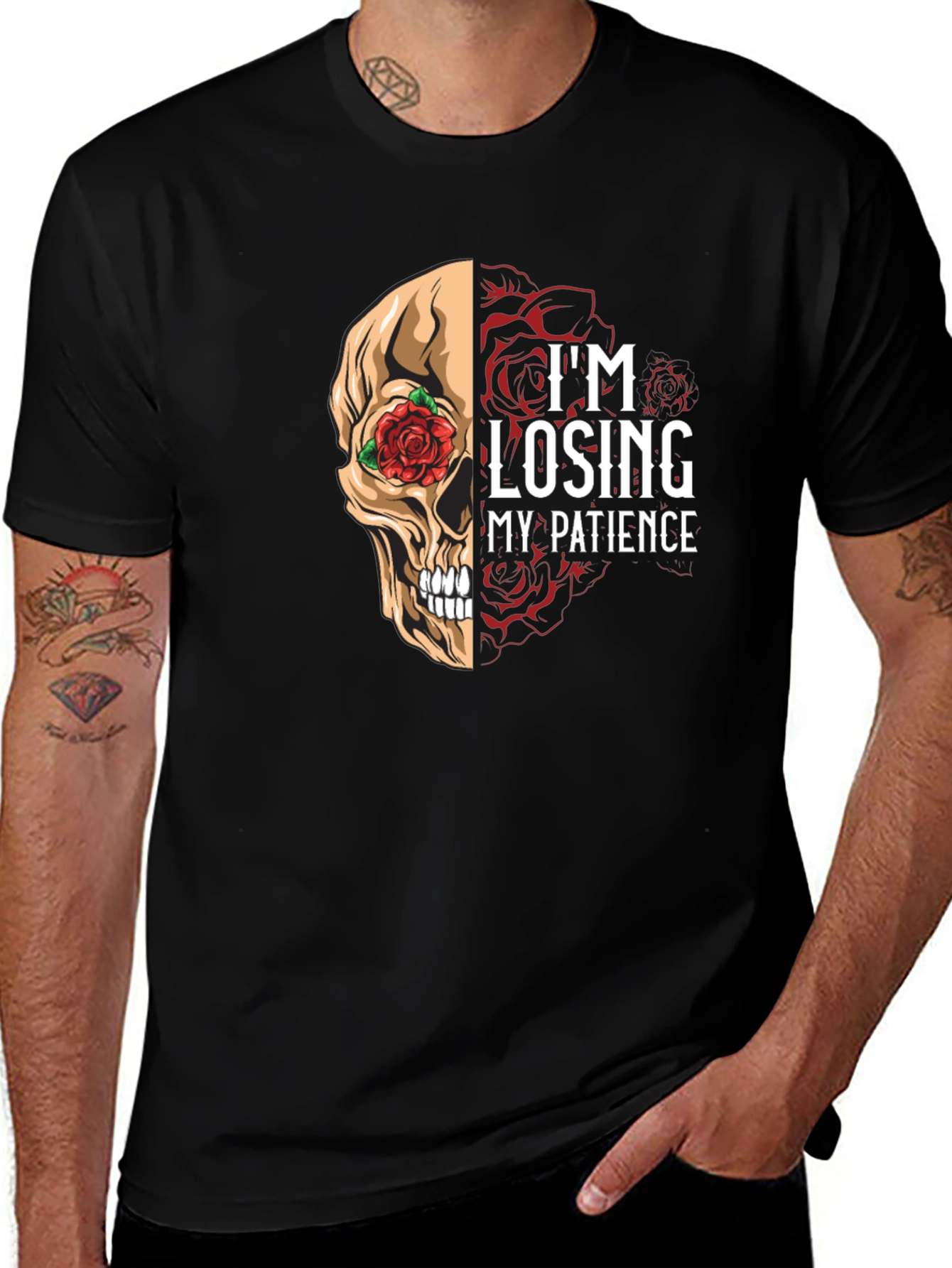 Losing Patience Skull & Roses Graphic Tee