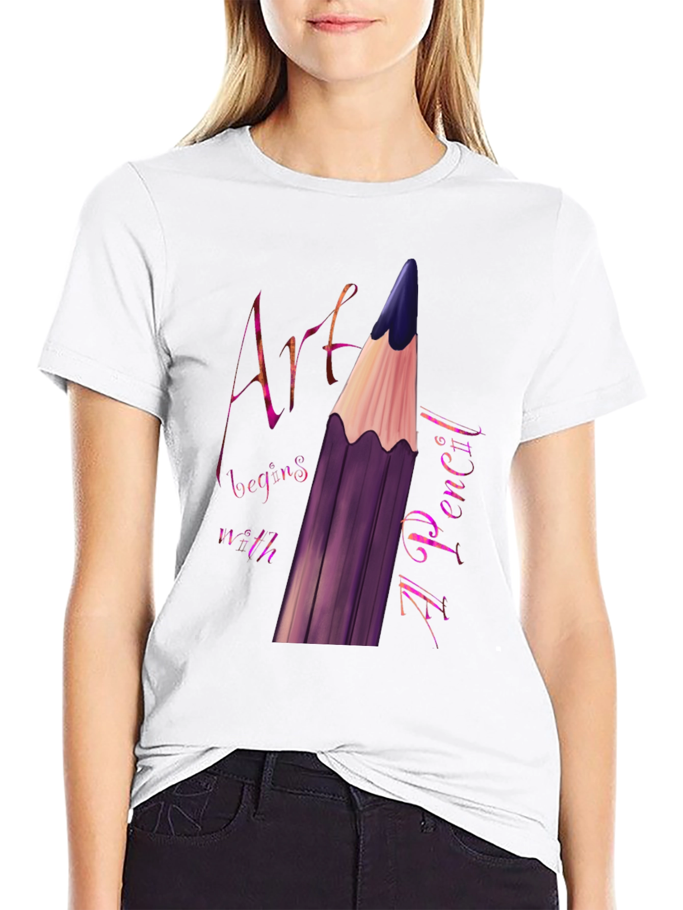 Art Begins With A Pencil Black Graphic Tee