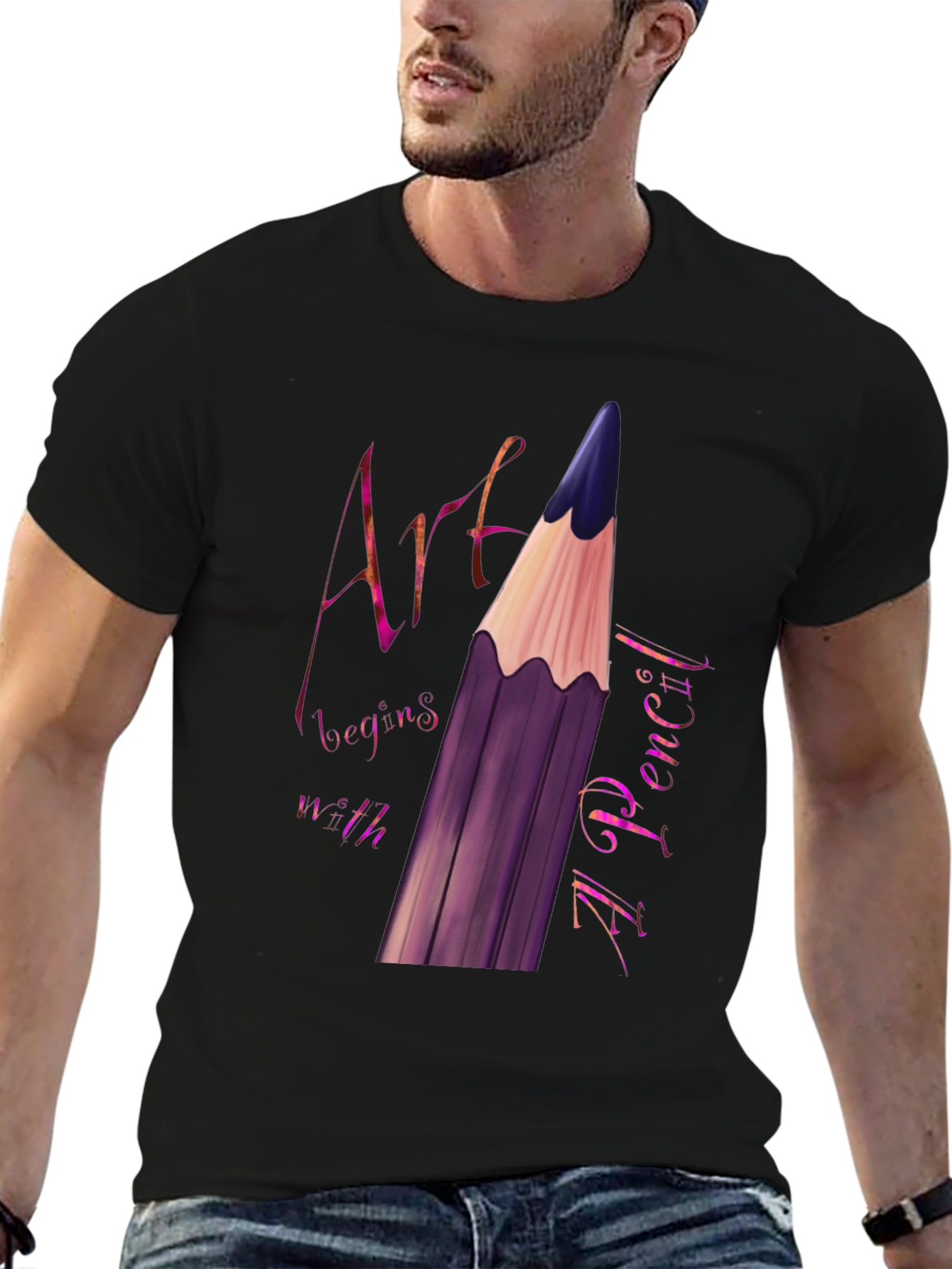 Art Begins With A Pencil Black Graphic Tee