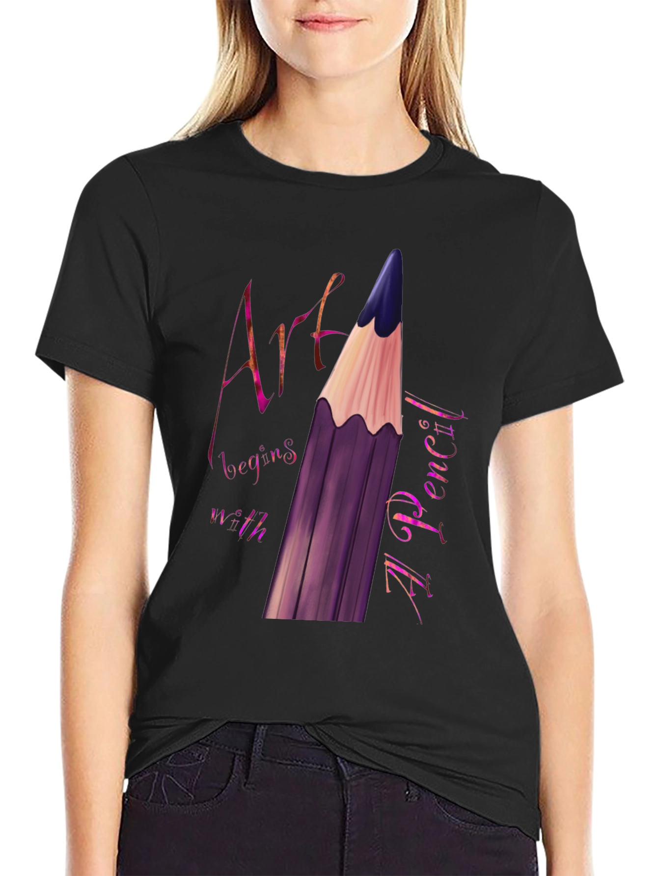 Art Begins With A Pencil Black Graphic Tee