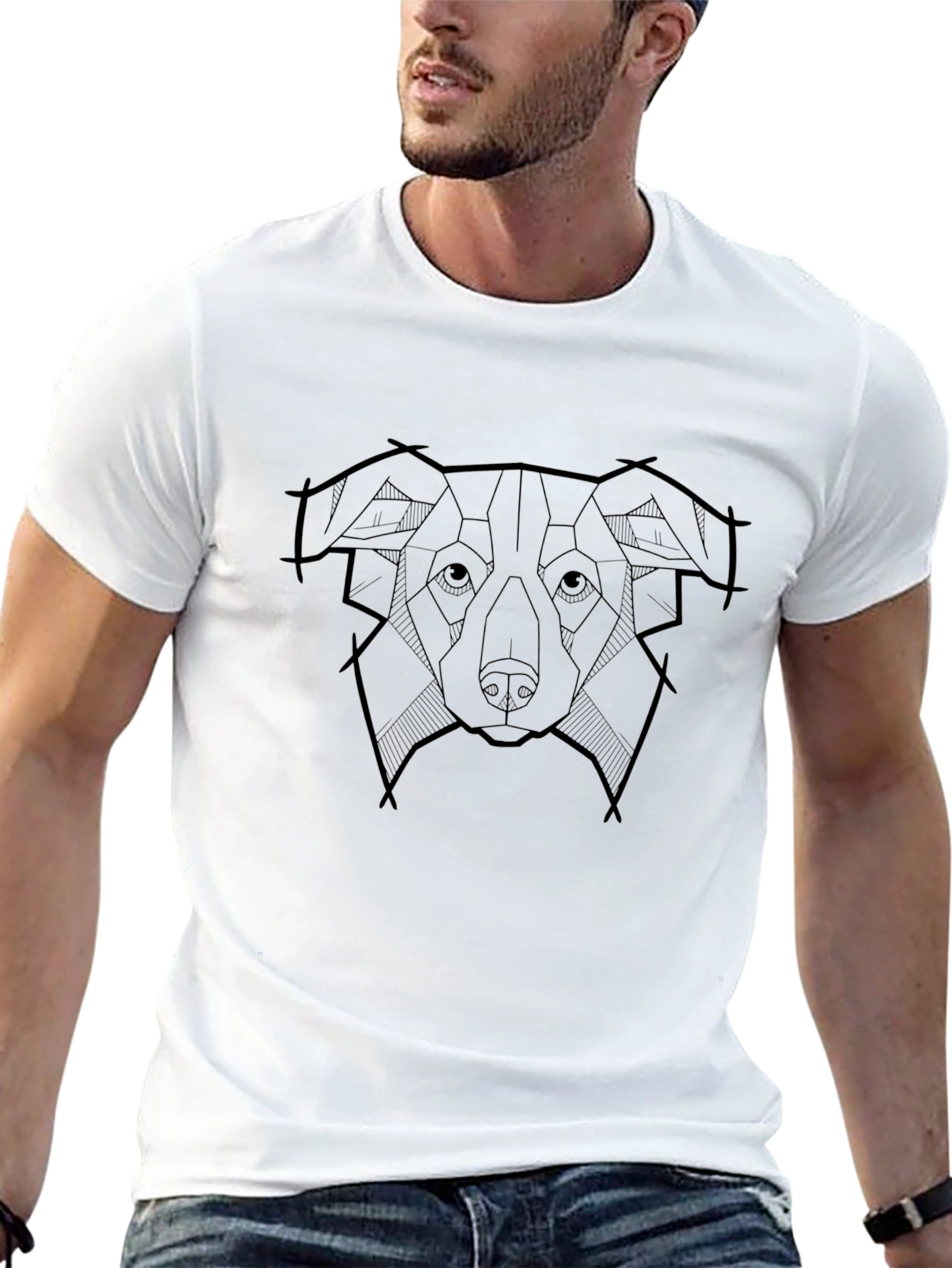 Geometric Dog Head Graphic Black T-Shirt
