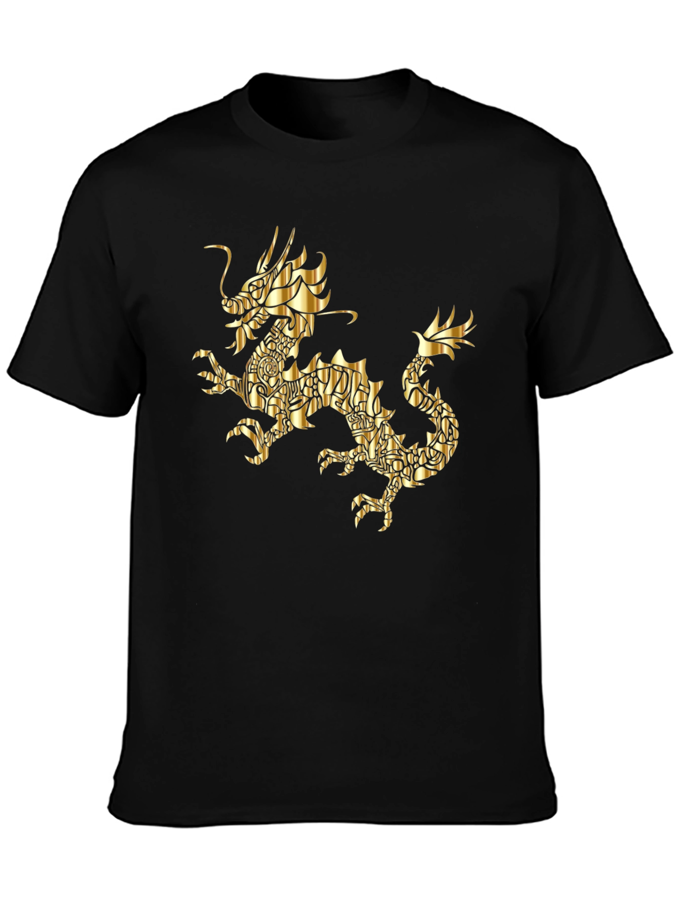 Golden Dragon Graphic Print Black T-Shirt