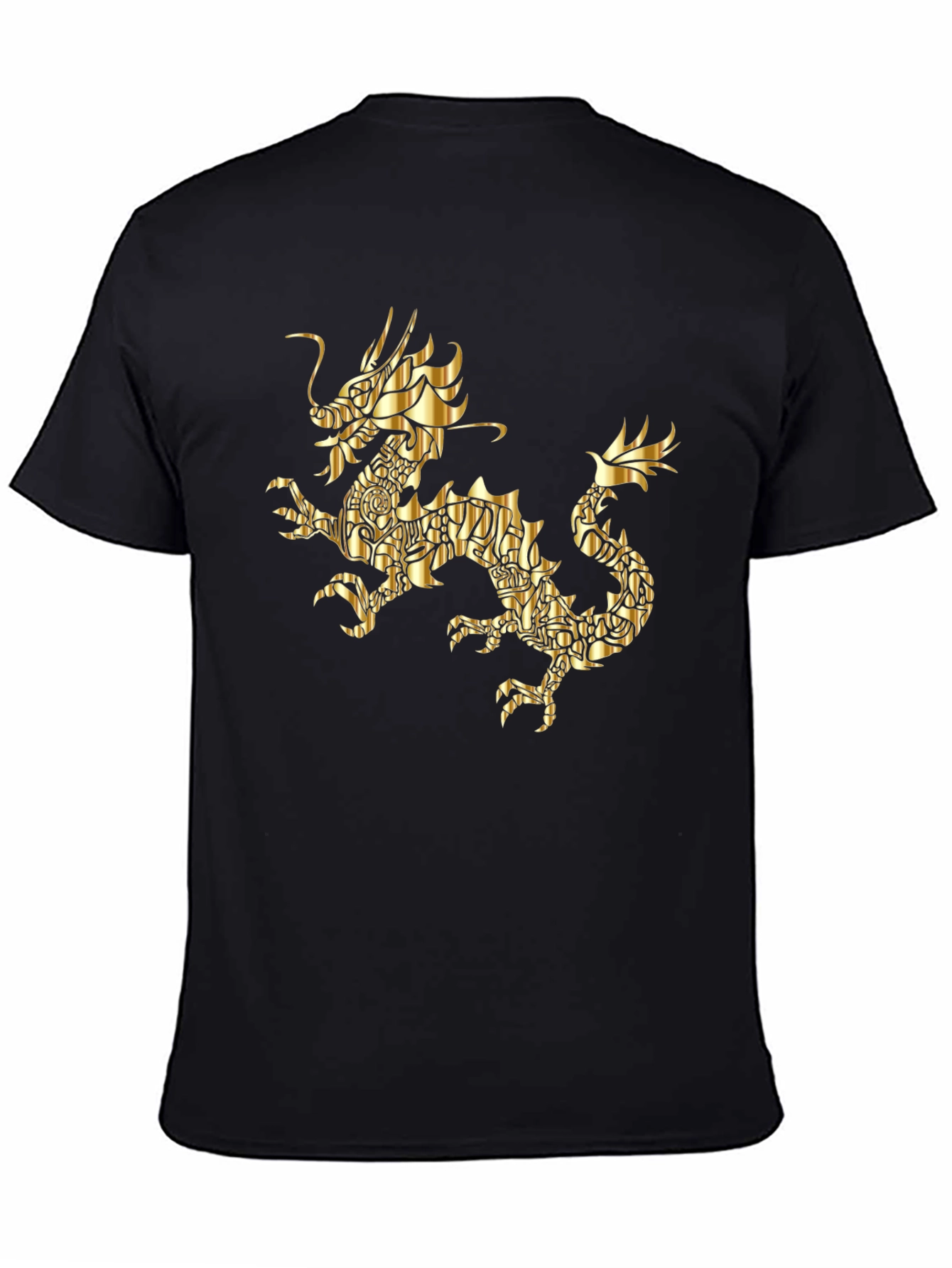 Golden Dragon Graphic Print Black T-Shirt