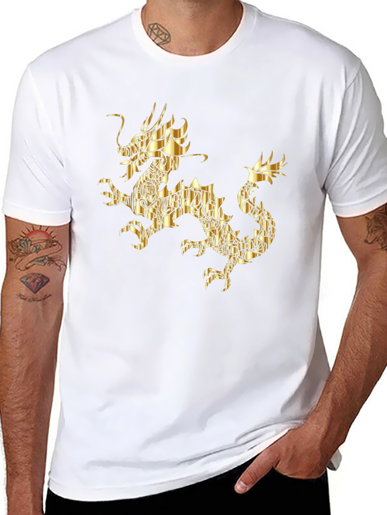 Golden Dragon Graphic Print Black T-Shirt