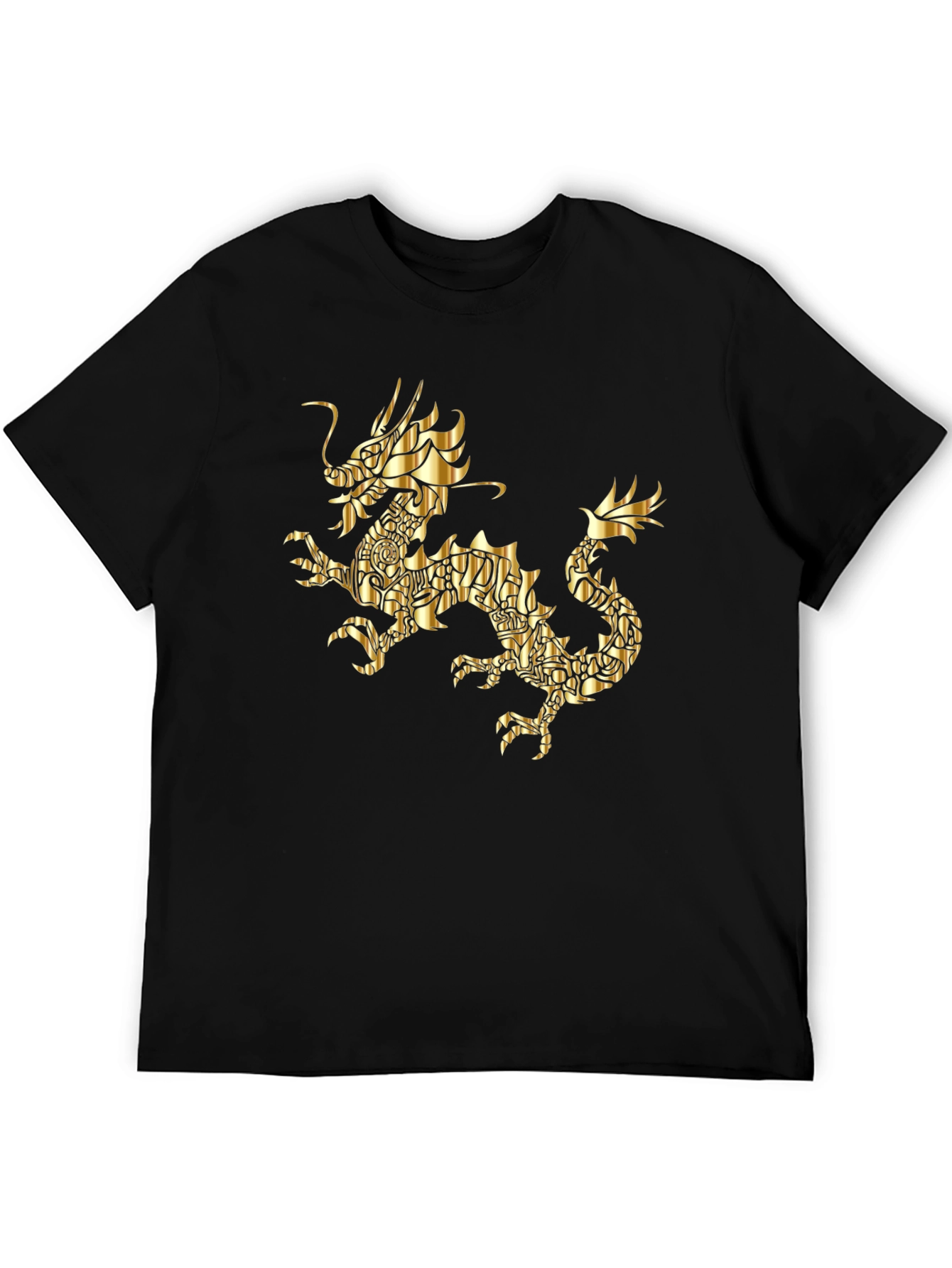 Golden Dragon Graphic Print Black T-Shirt
