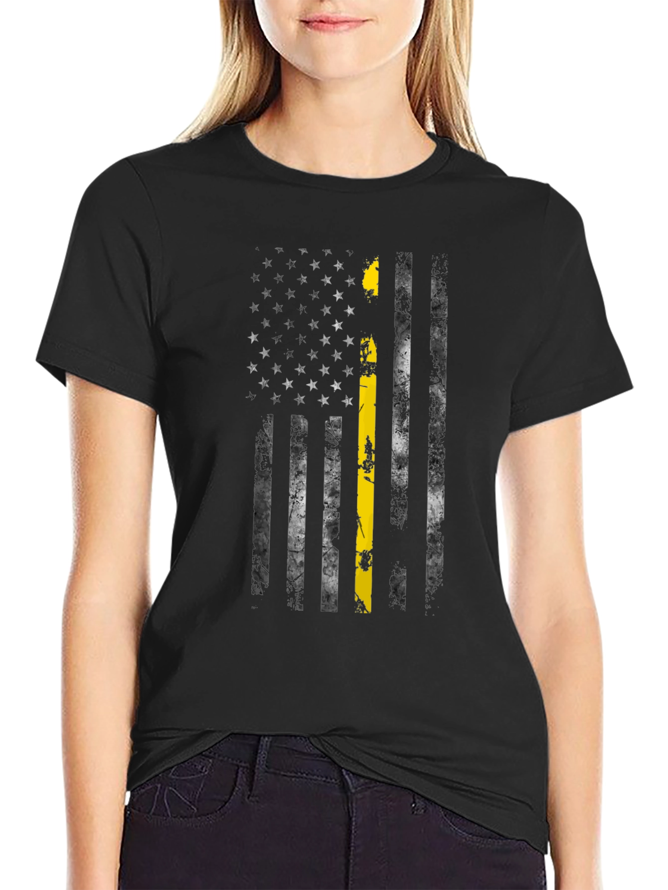 Thin Yellow Line US Flag Black T-Shirt