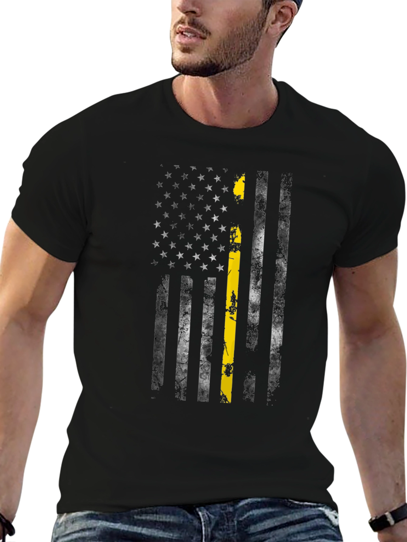 Thin Yellow Line US Flag Black T-Shirt