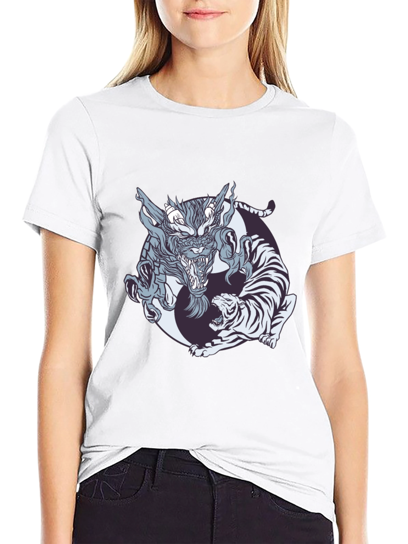 Dragon and Tiger Graphic Tee - Yin Yang Design