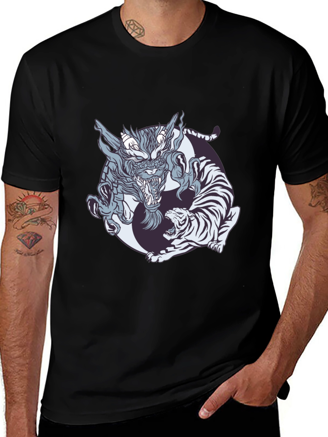 Dragon and Tiger Graphic Tee - Yin Yang Design