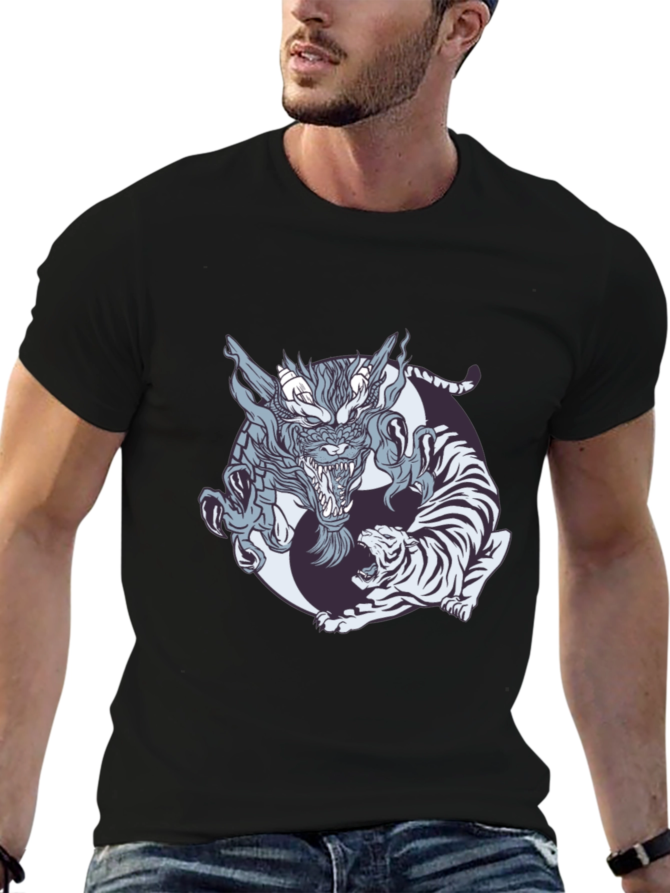 Dragon and Tiger Graphic Tee - Yin Yang Design