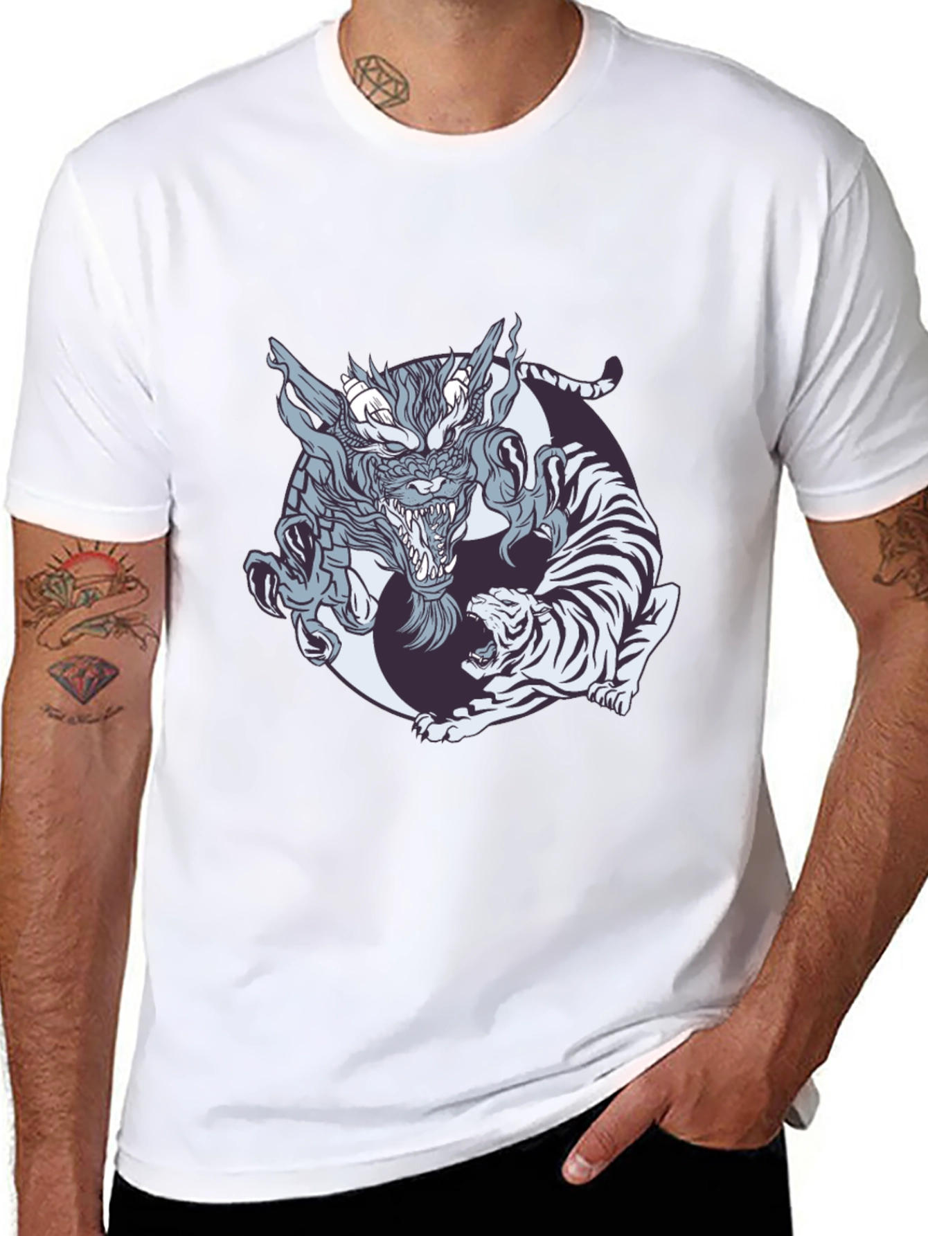 Dragon and Tiger Graphic Tee - Yin Yang Design