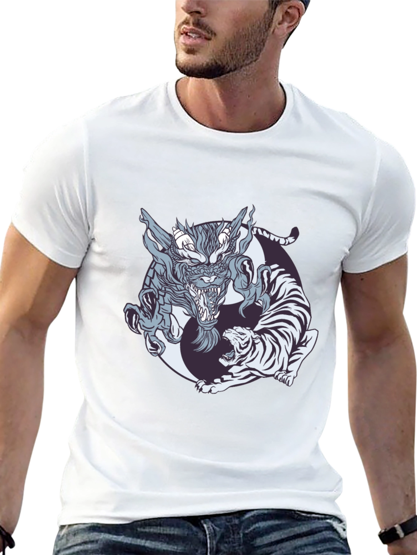 Dragon and Tiger Graphic Tee - Yin Yang Design