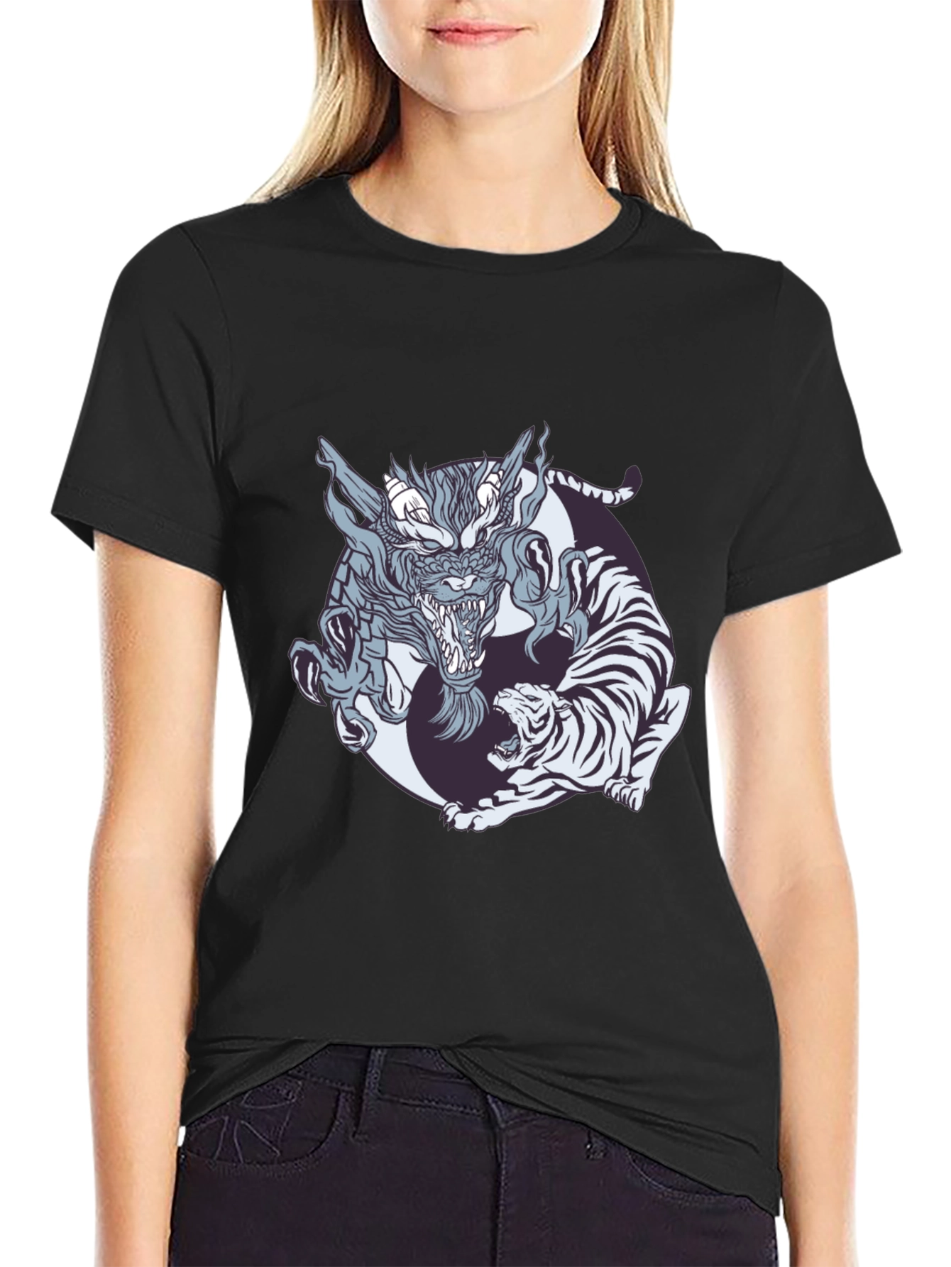 Dragon and Tiger Graphic Tee - Yin Yang Design