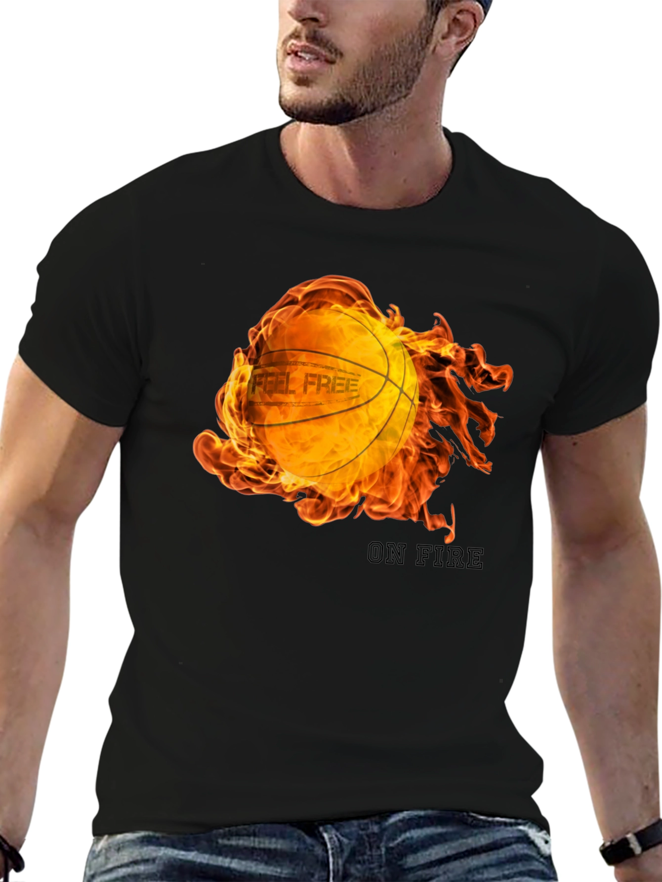 Feel Free On Fire Basketball Graphic T-Shirt