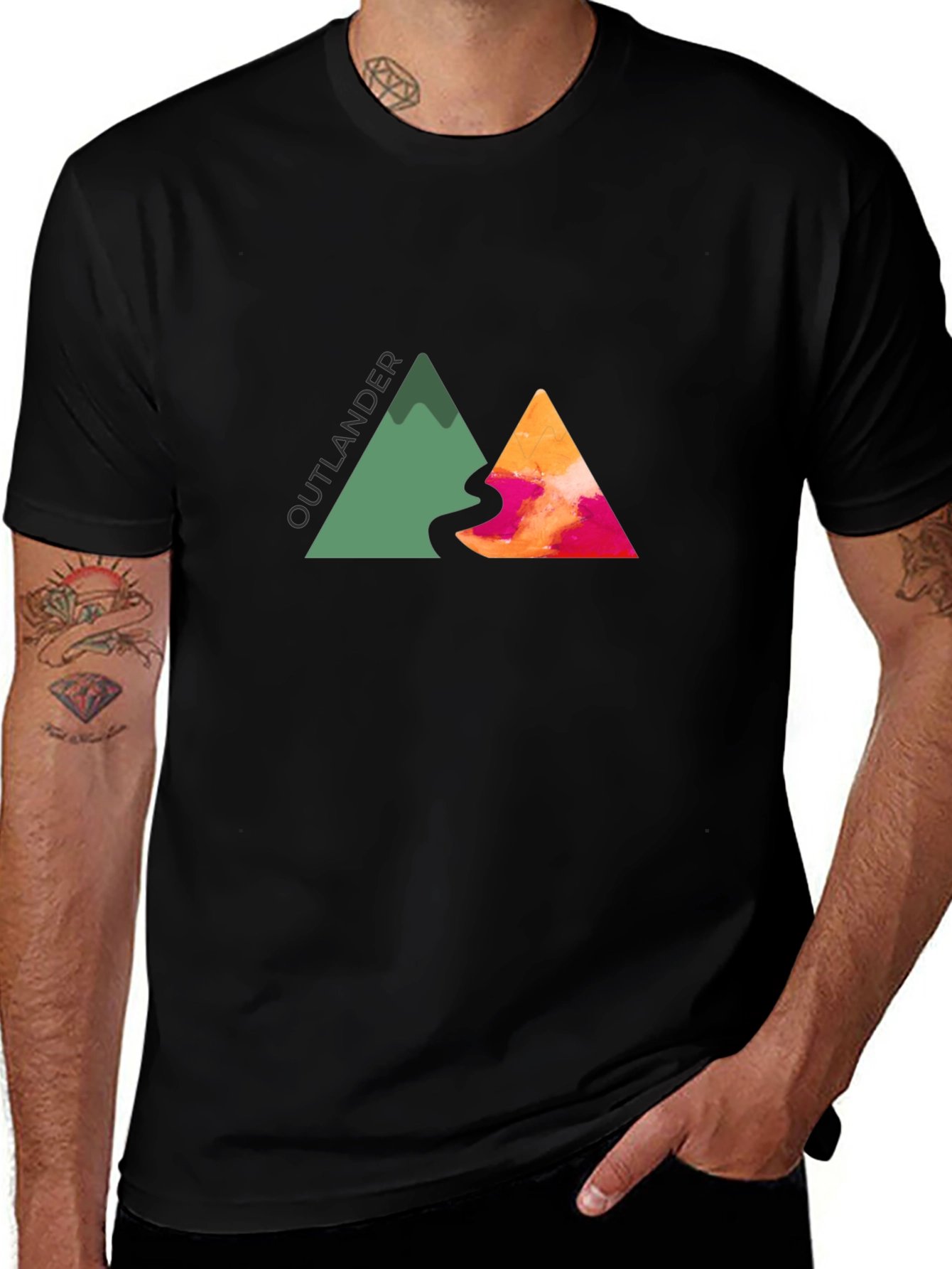 Outlander Mountain Graphic Tee - Black Cotton Blend