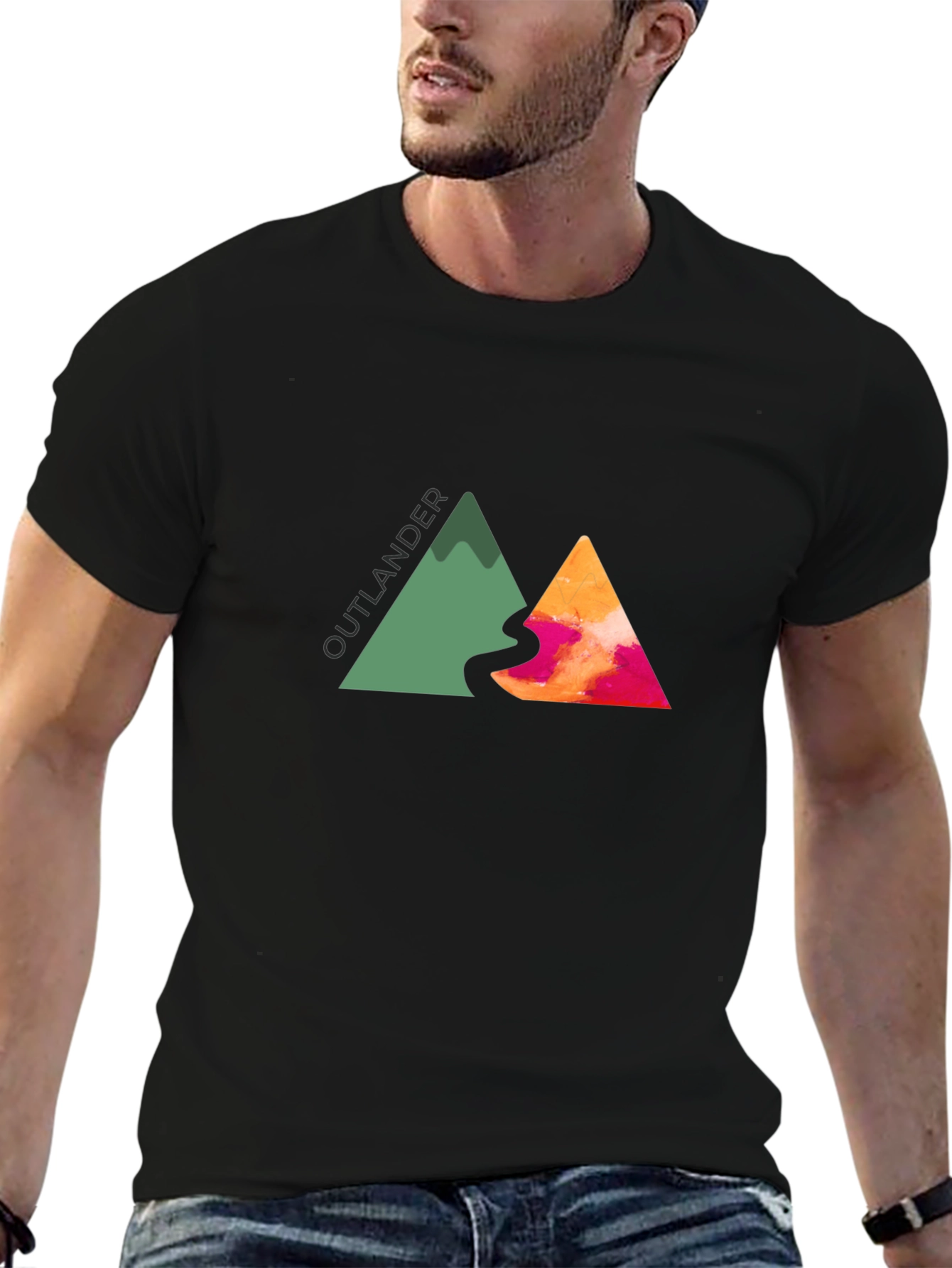 Outlander Mountain Graphic Tee - Black Cotton Blend