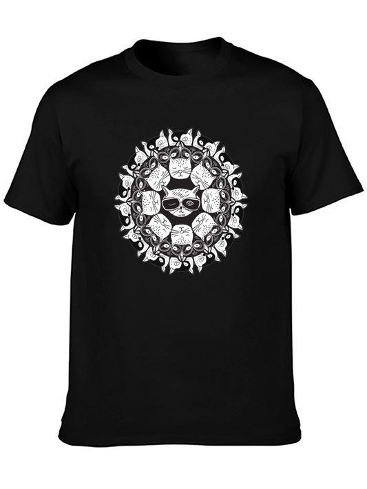 Cat Mandala Graphic Black T-Shirt